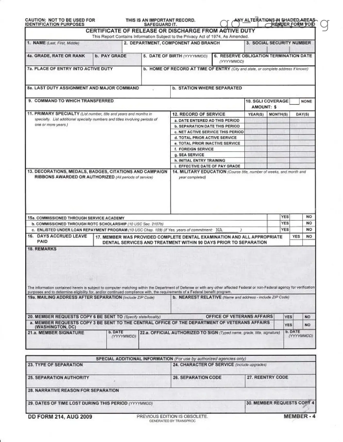 Download Dd 214 Form in PDF