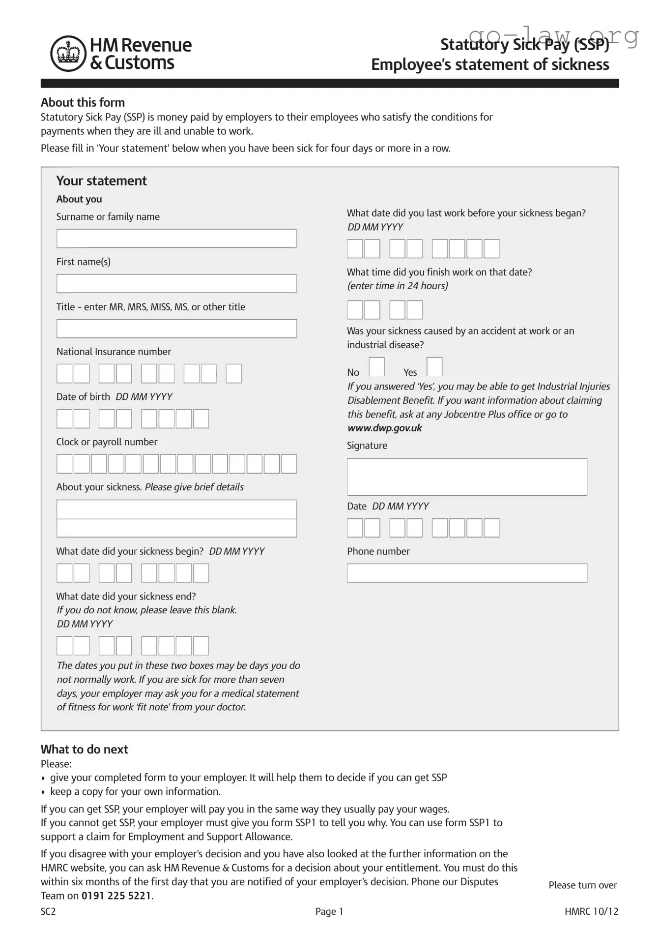 Download Ssp Form in PDF