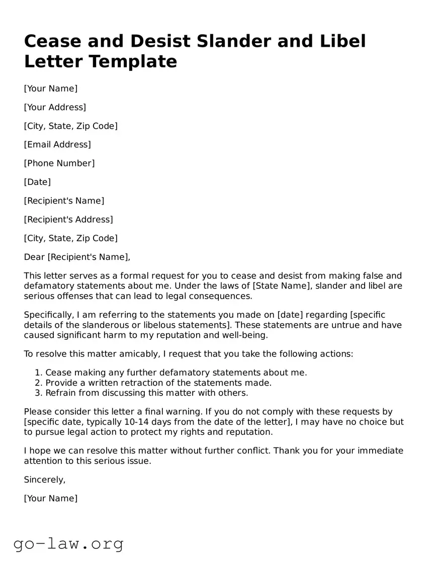 Blank Cease and Desist Slander and Libel Letter Template