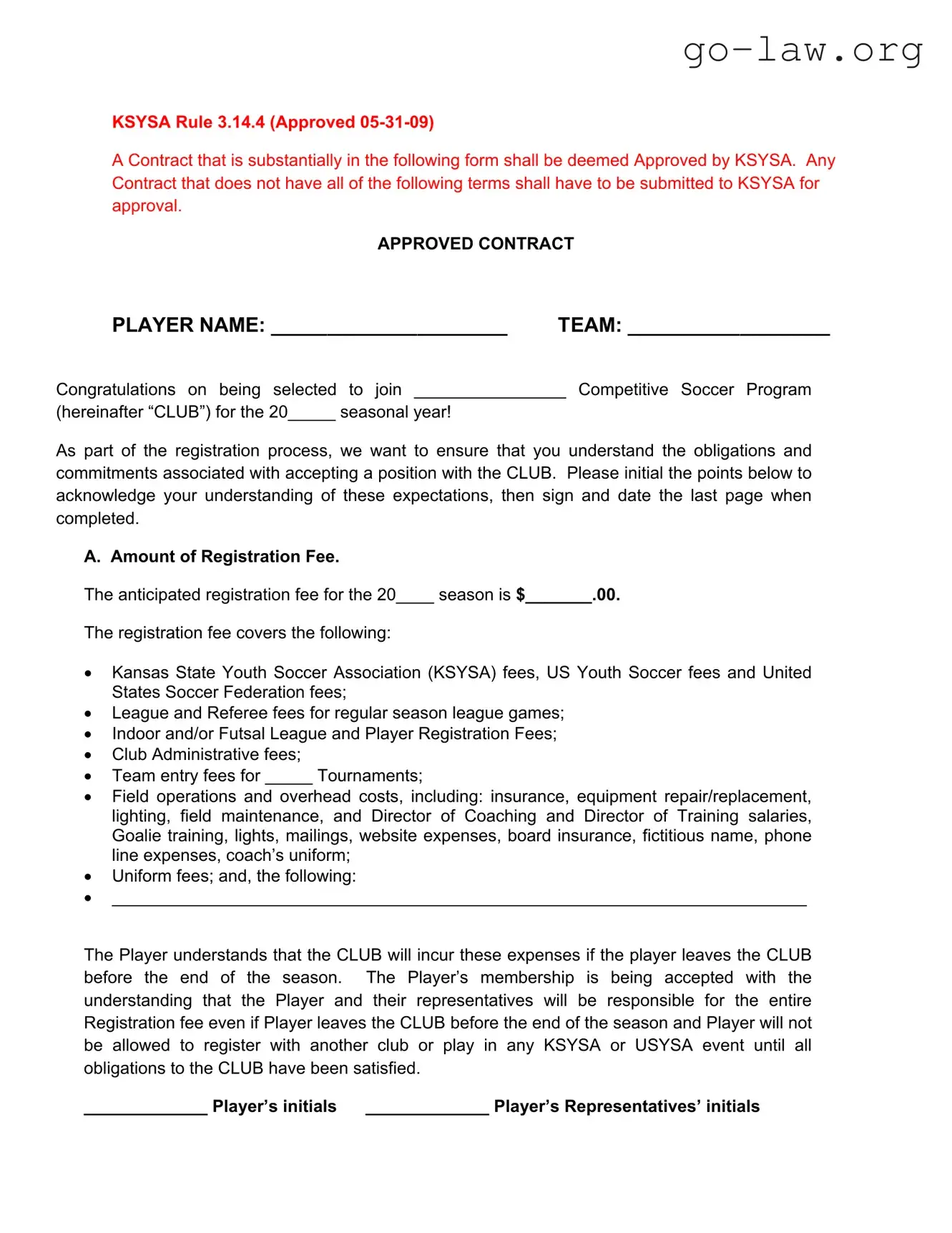 Download Soccer Player Contract Form in PDF