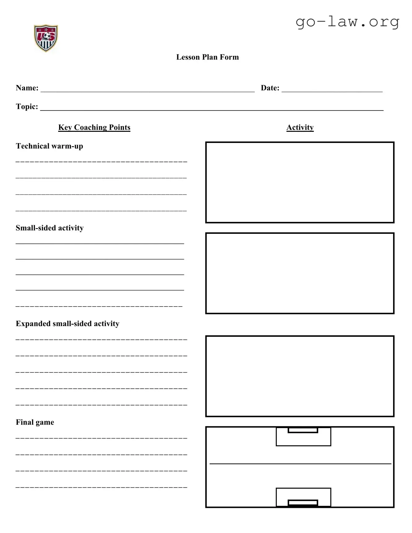 Download Soccer Training Session Plan Form in PDF