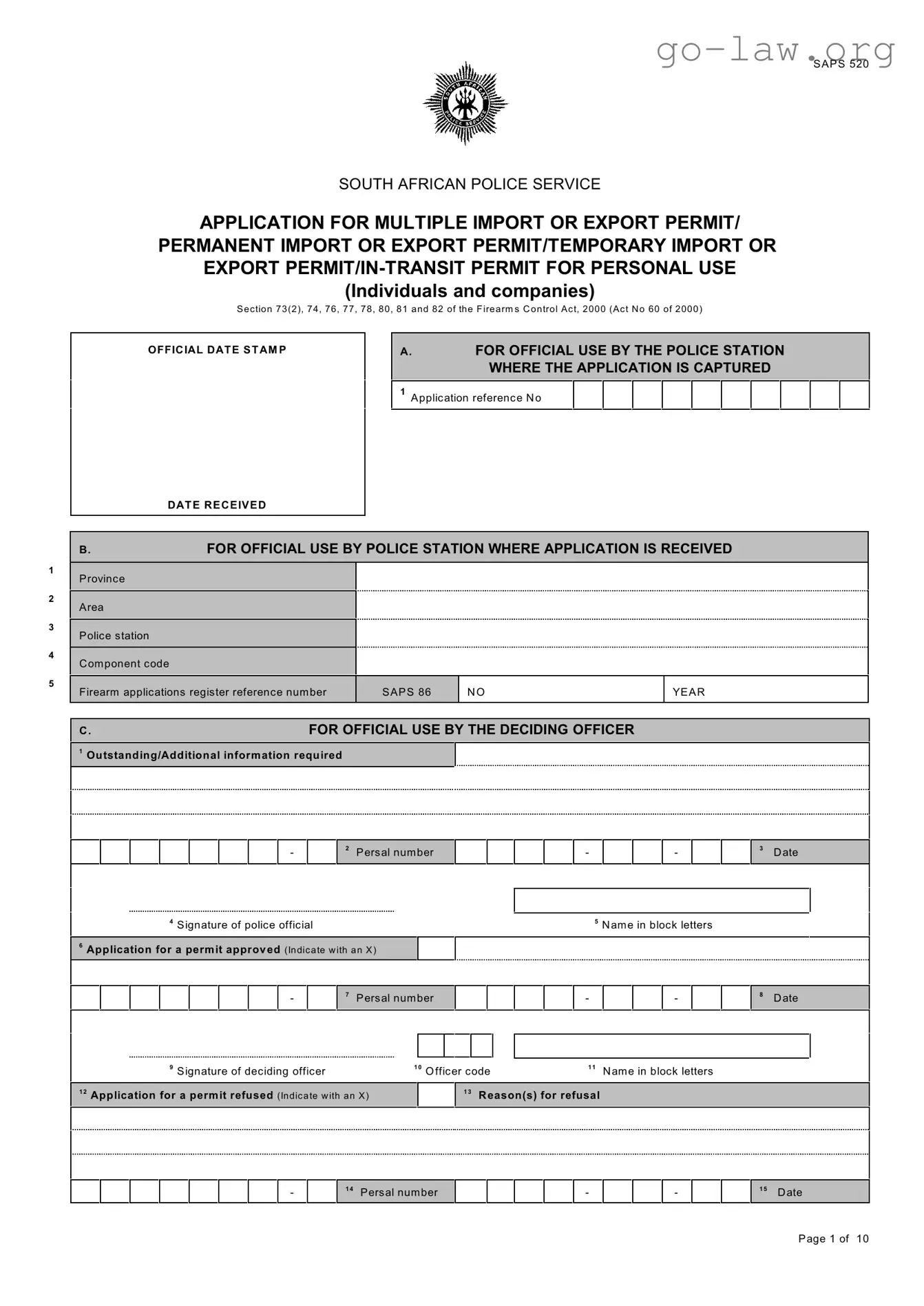 Download Saps 520 Form in PDF
