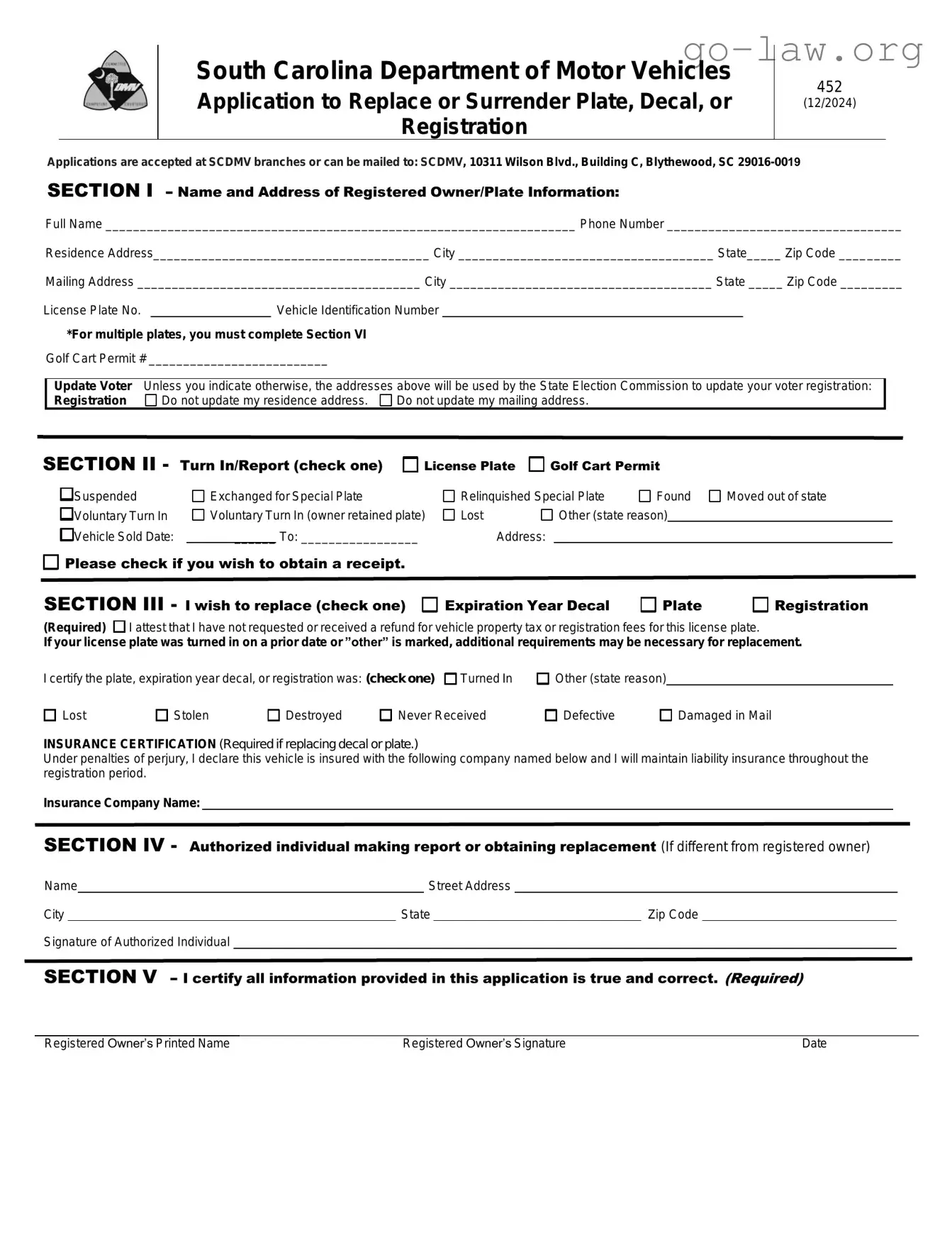 Download Sc 452 Dmv Form in PDF