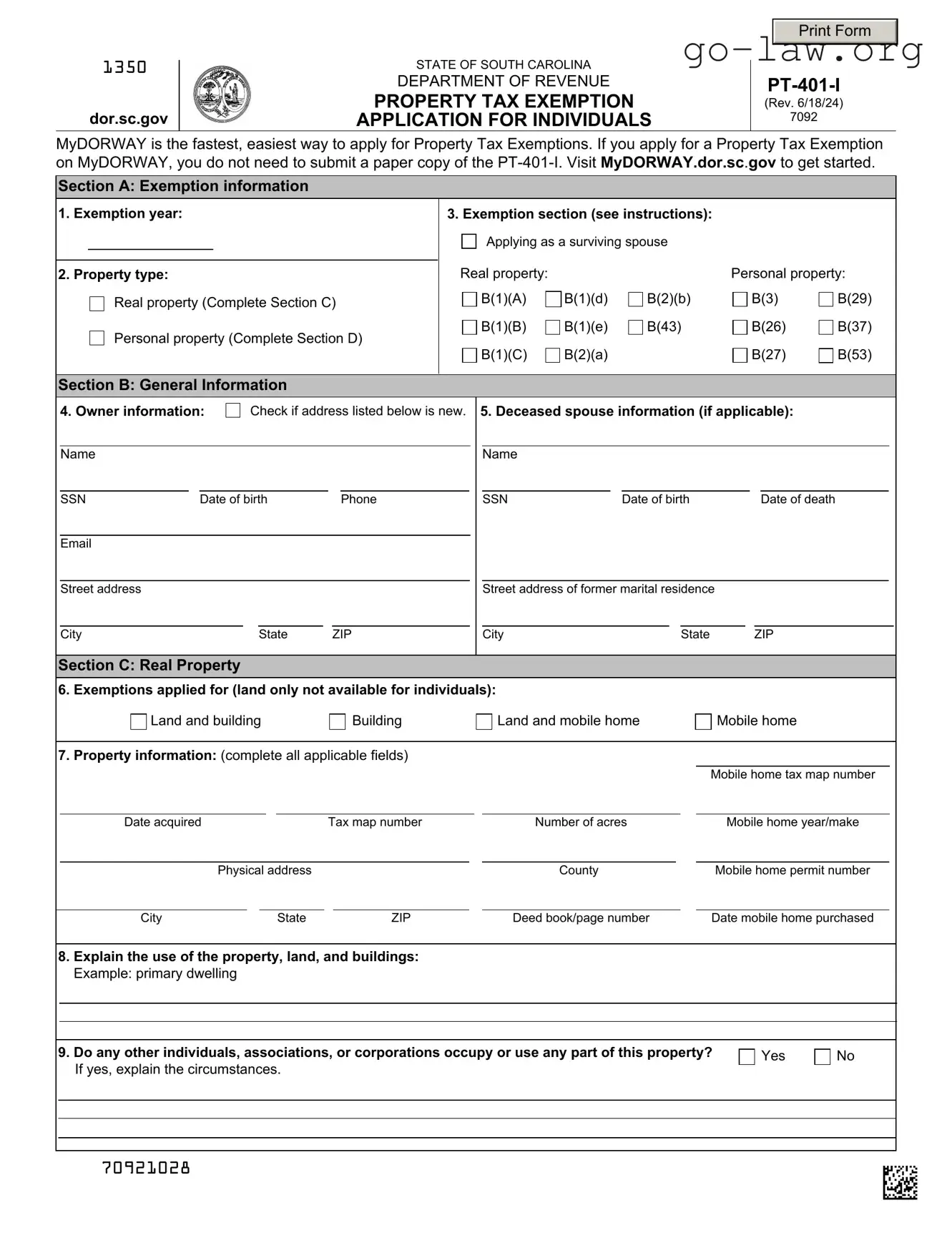 Download South Carolina Pt 401 Form in PDF