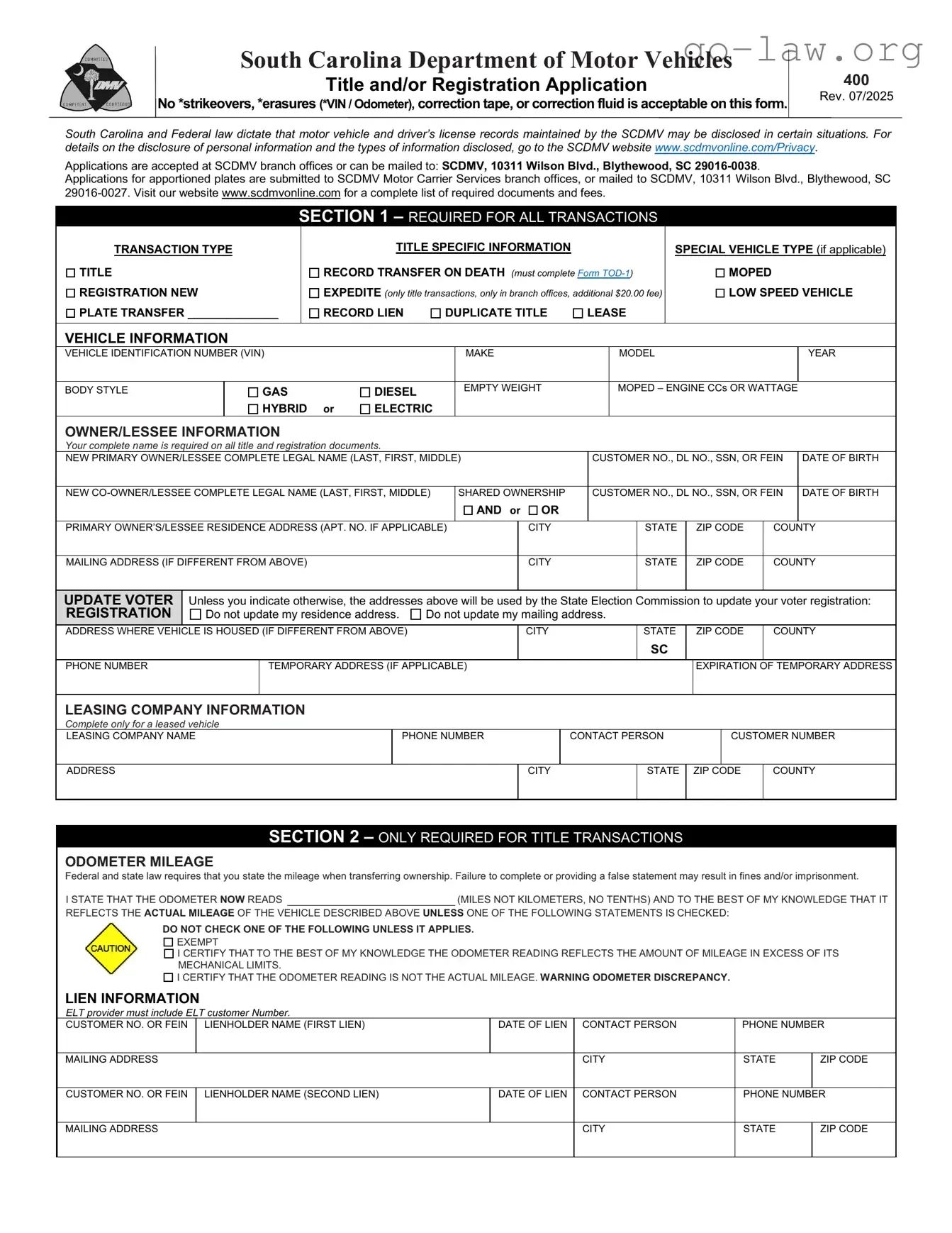 Download Sc Dmv 400 Form in PDF
