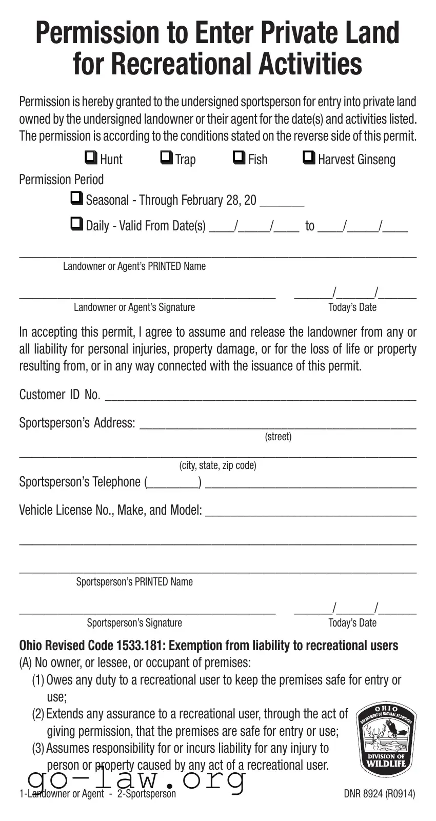 Download Application For Hunting Permission Form in PDF