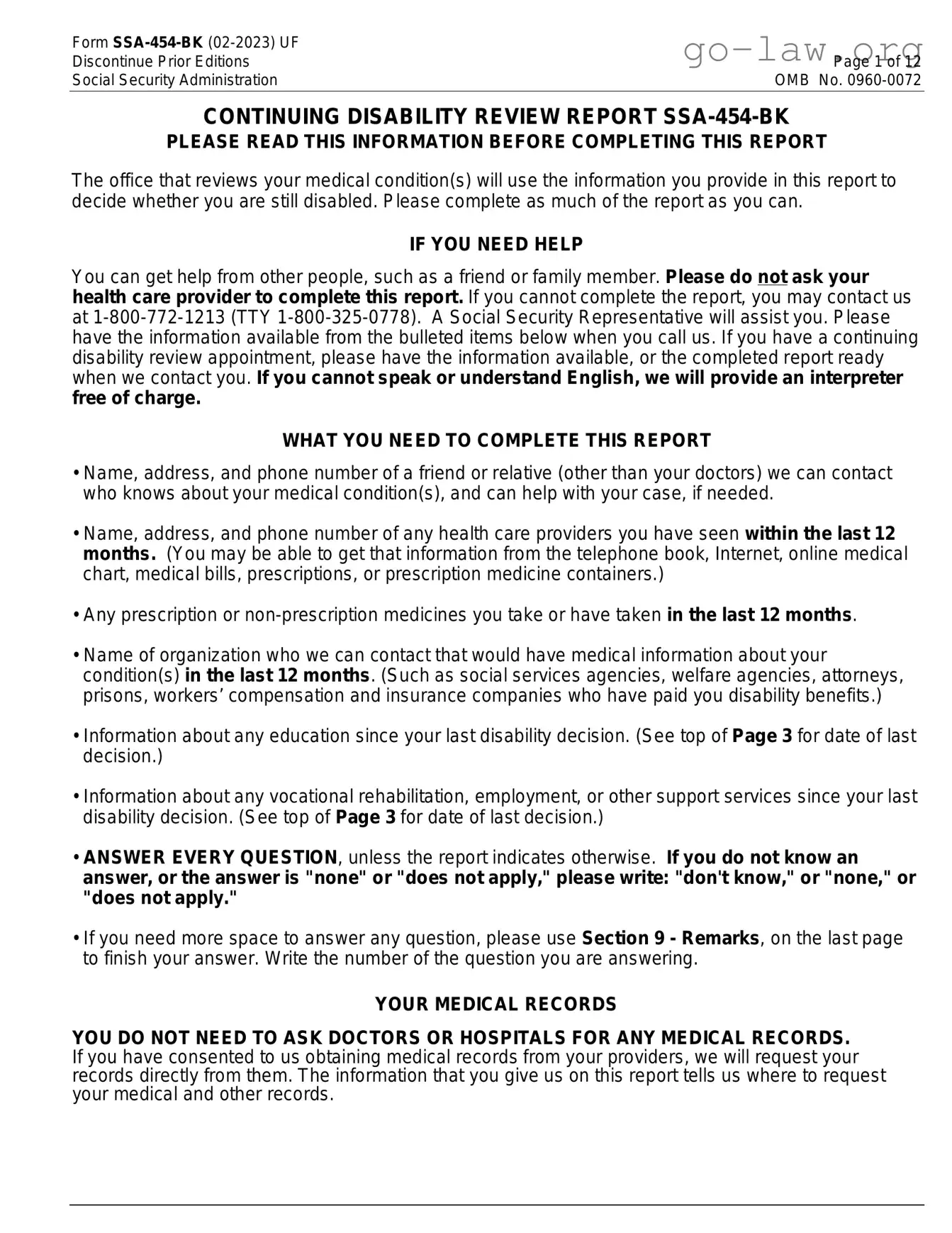 Download Ssa 454 Bk Form in PDF