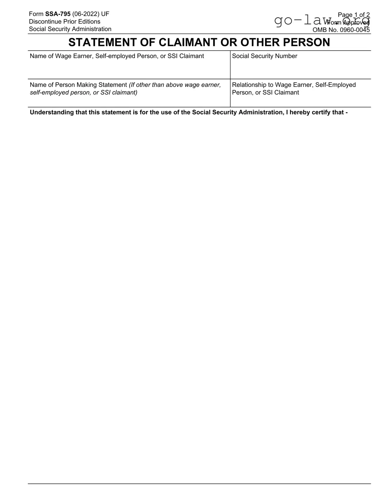 Download SSA SSA-795 Form in PDF