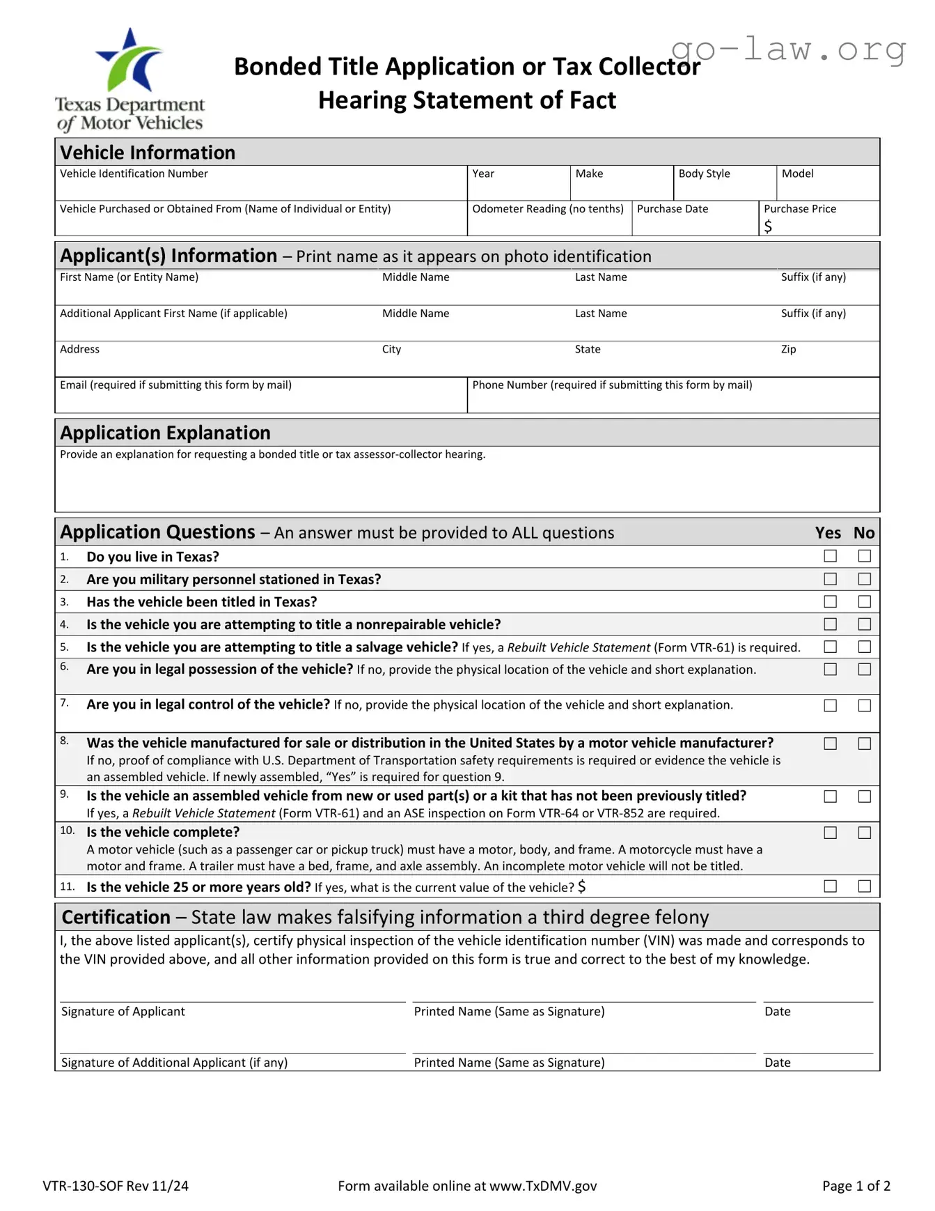 Download Vtr130 Sof Form in PDF