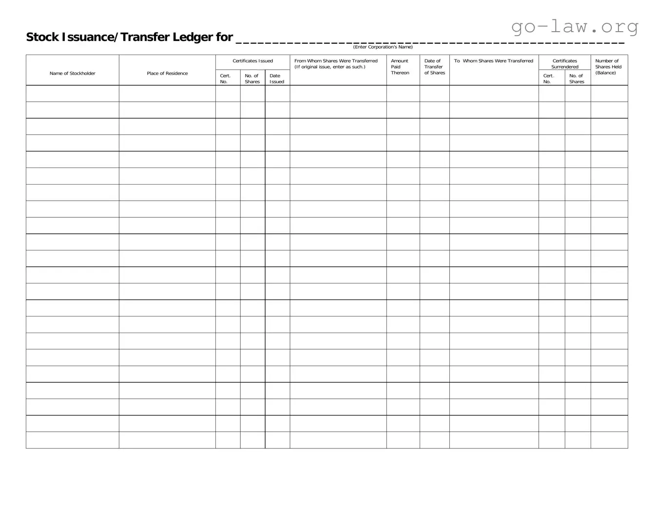 Download Stock Transfer Ledger Form in PDF