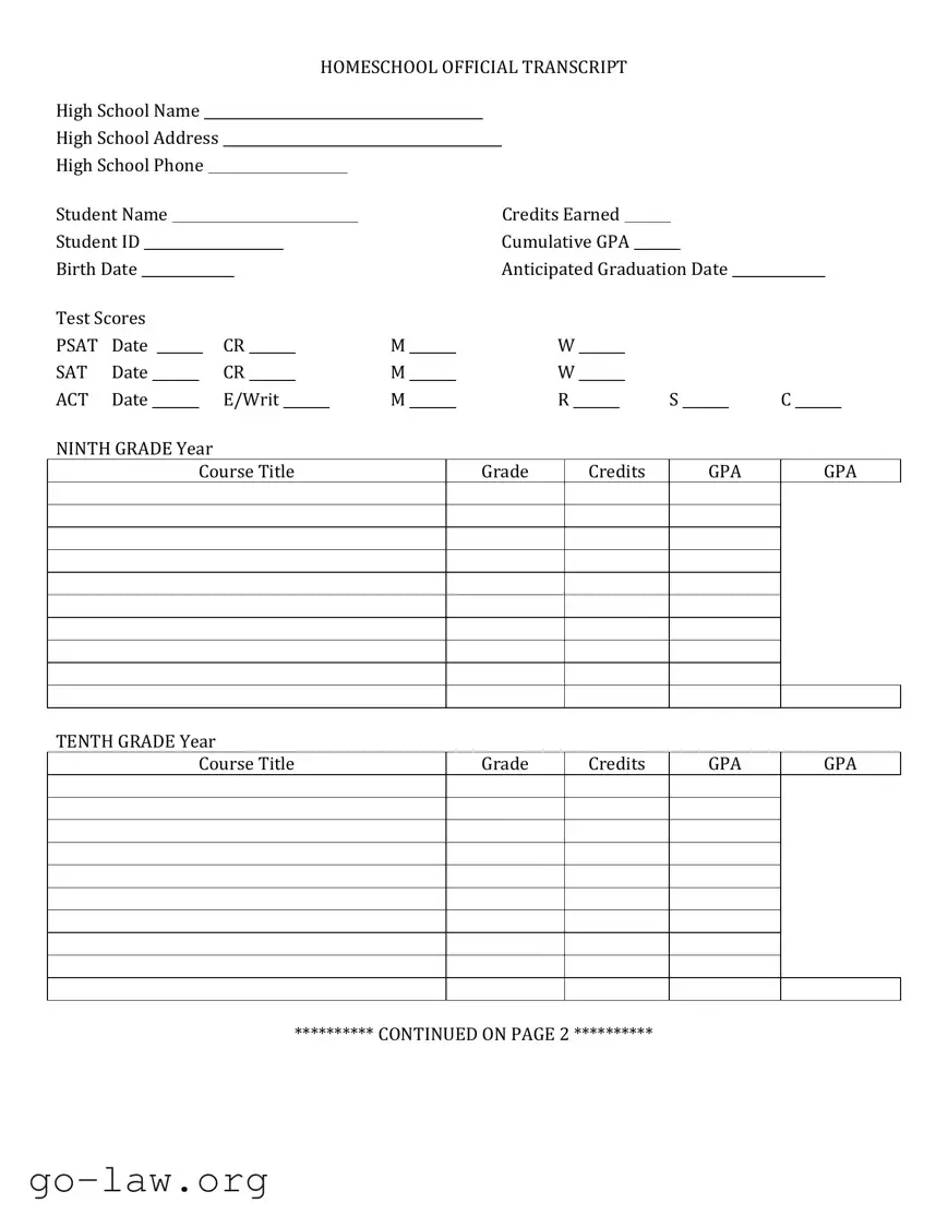 Download High School Transcript Form in PDF