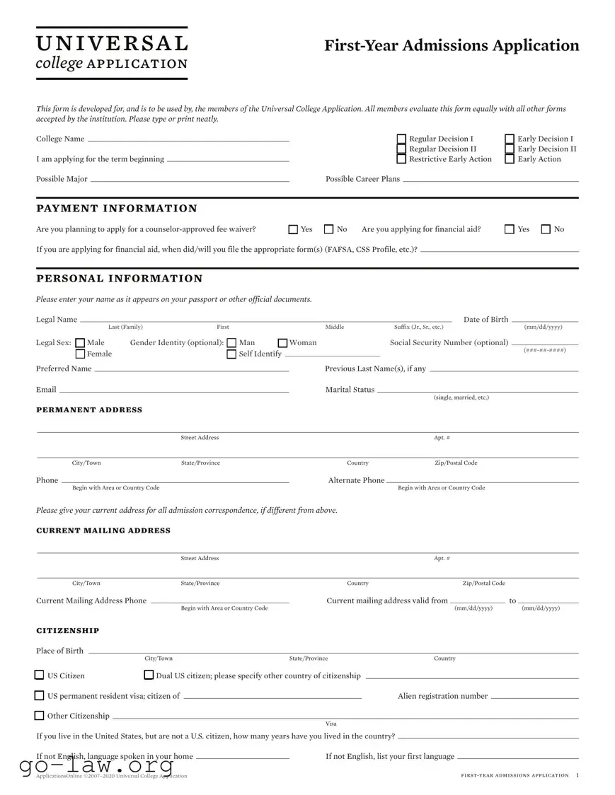 Download Colleges Application Form in PDF