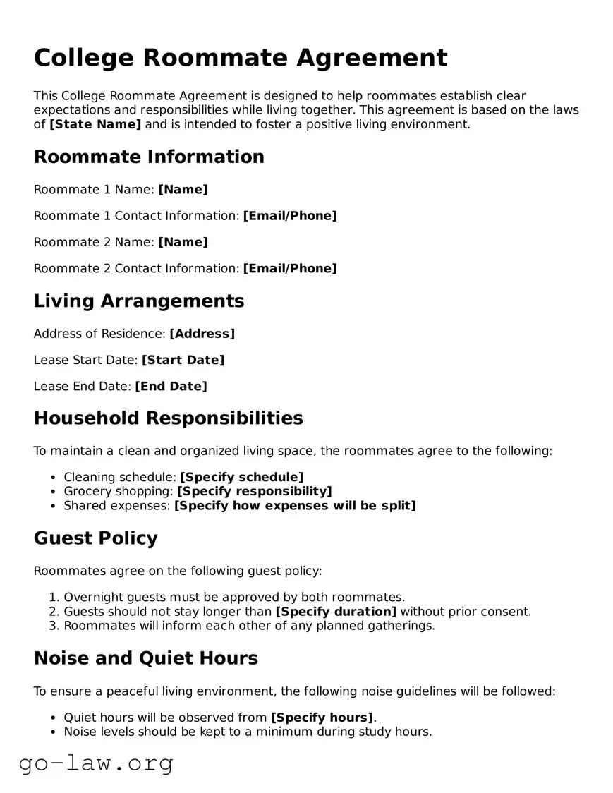 Blank College Roommate Agreement Template
