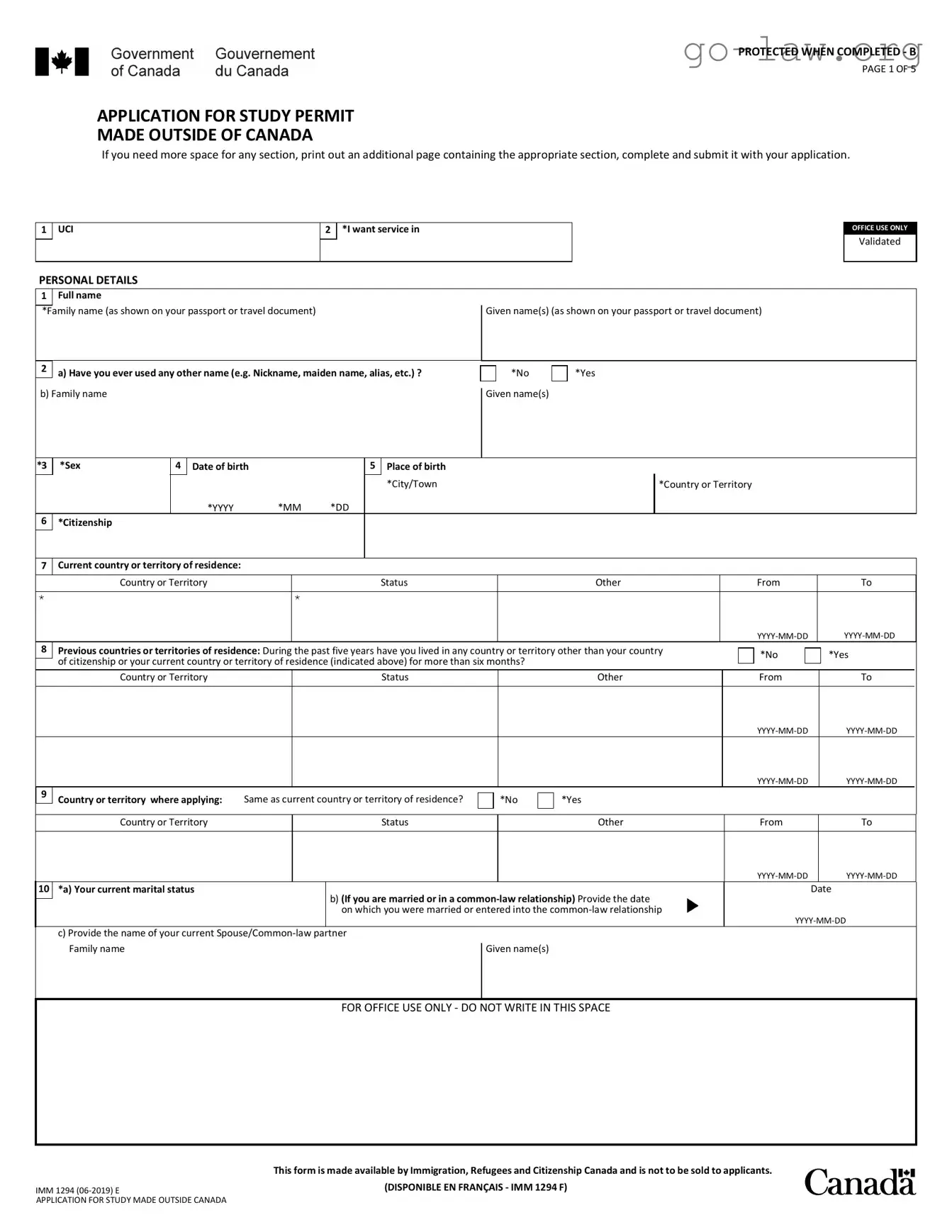 Download Imm 1294 Form in PDF