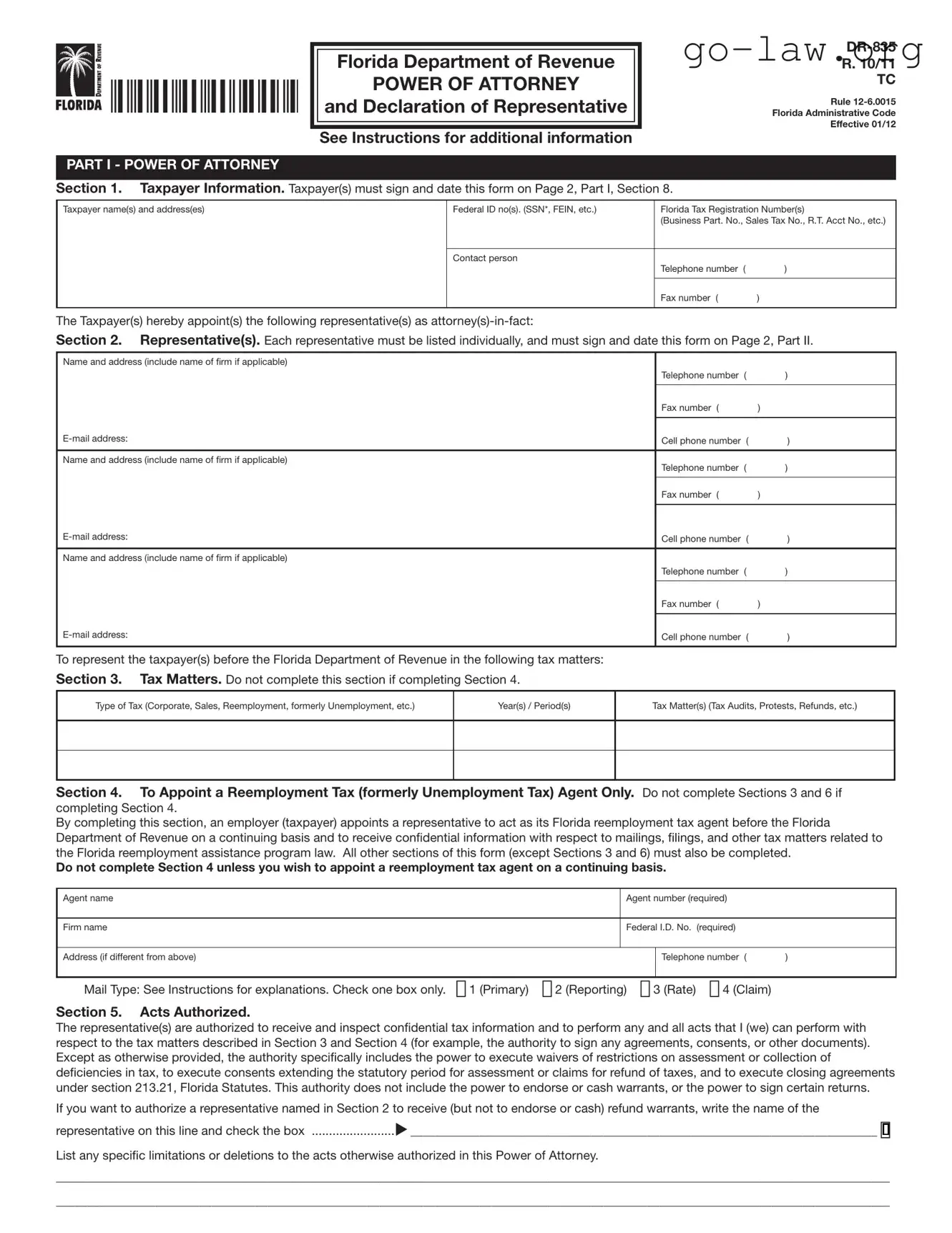 Download Tax POA dr 835 Form in PDF