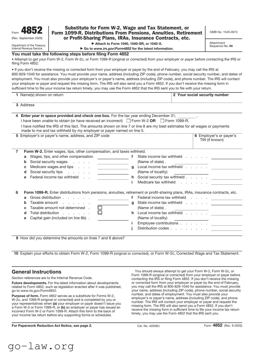 Download IRS 4852 Form in PDF