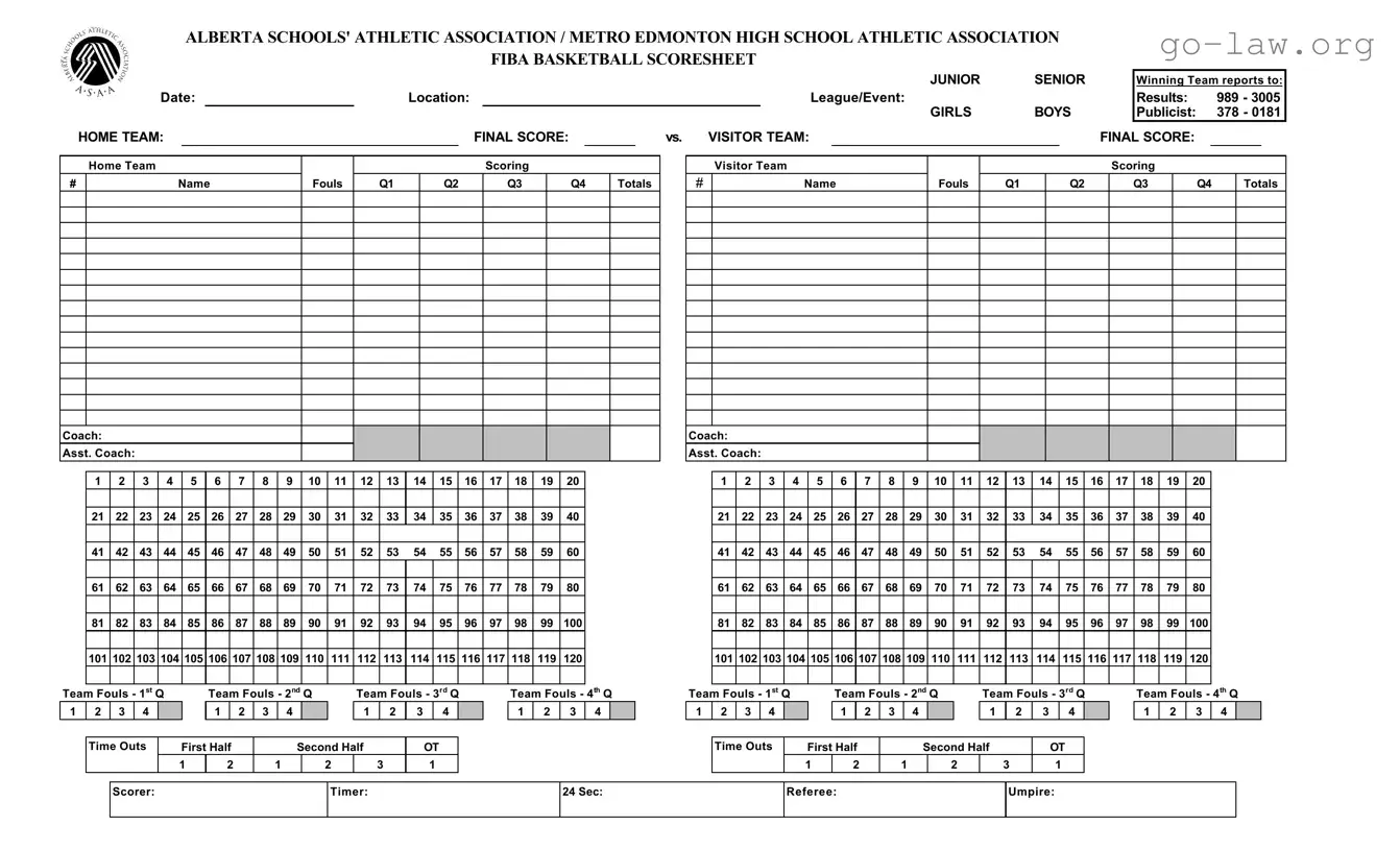 Download Basketball Scoresheet Form in PDF