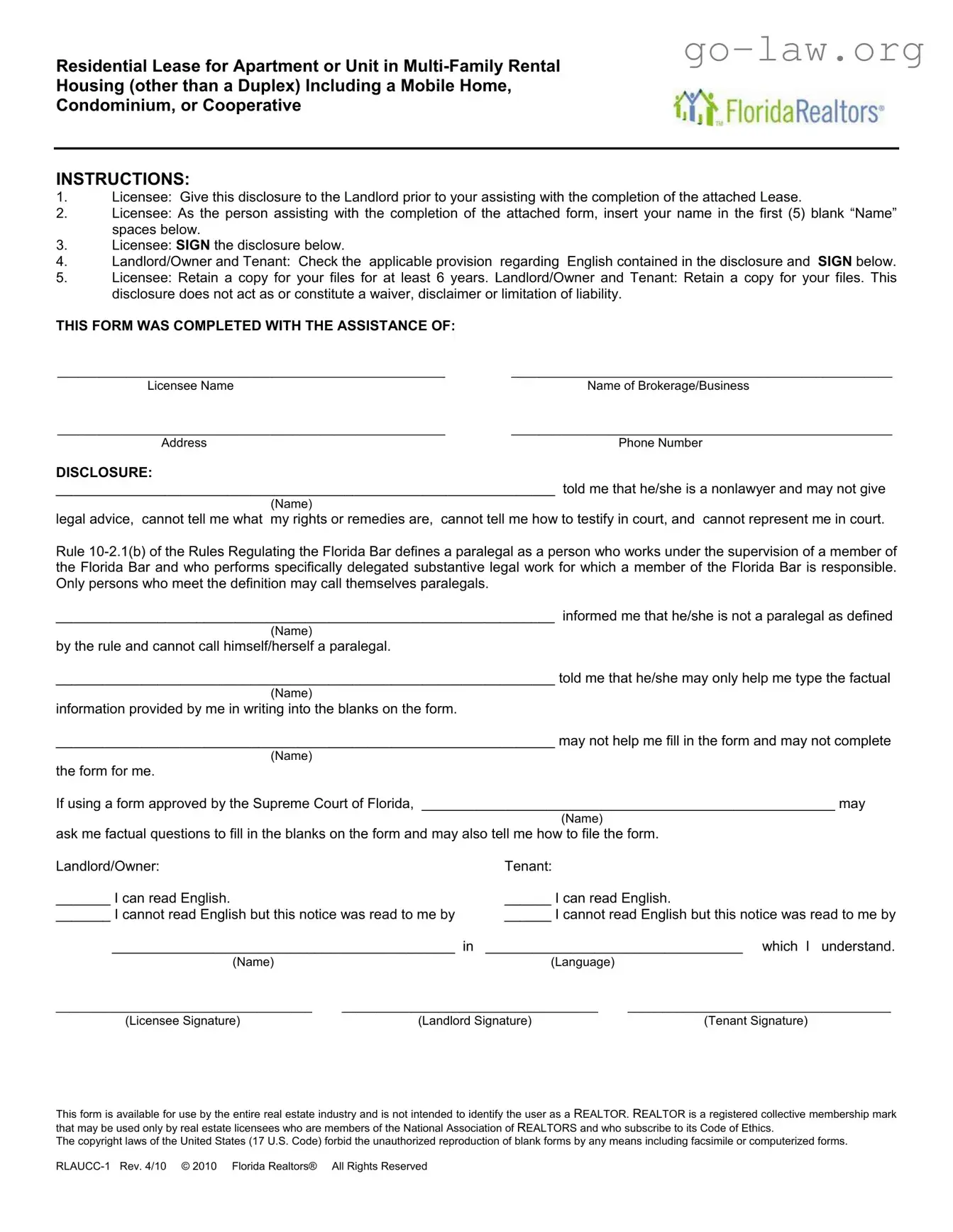 Download Florida Realtors Residential Lease Form in PDF