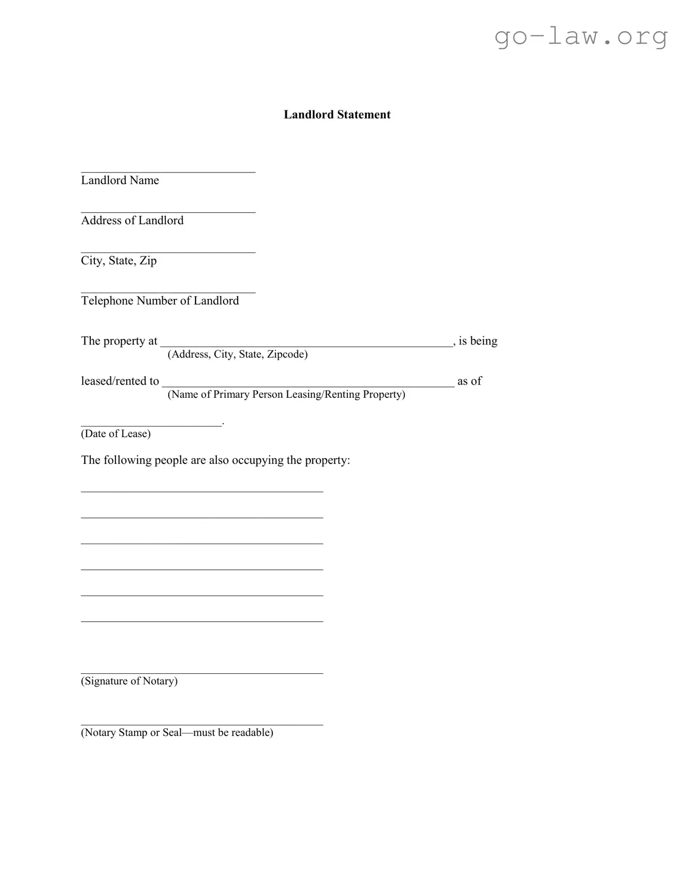 Download Landlord Statement Form in PDF