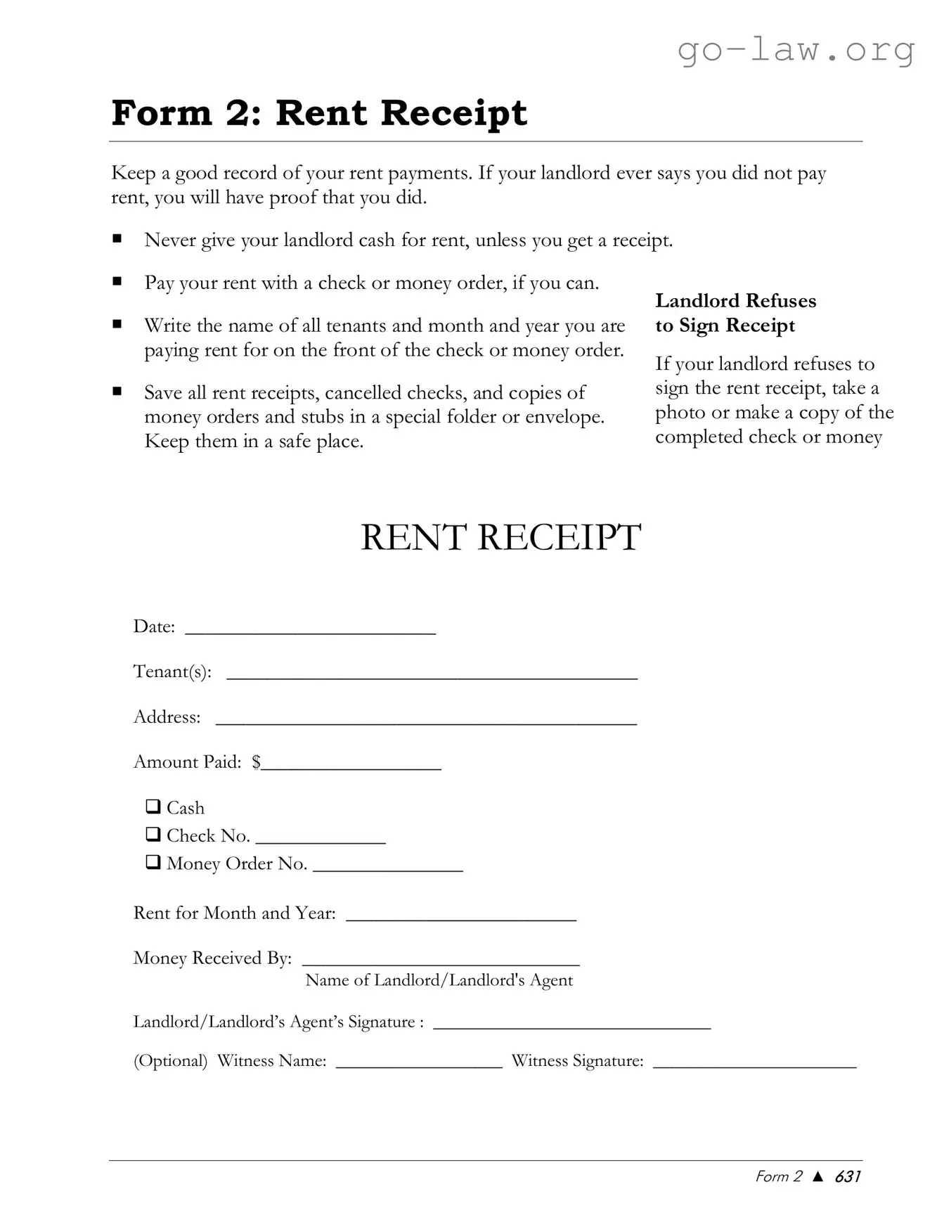 Download Rental Receipt Form in PDF