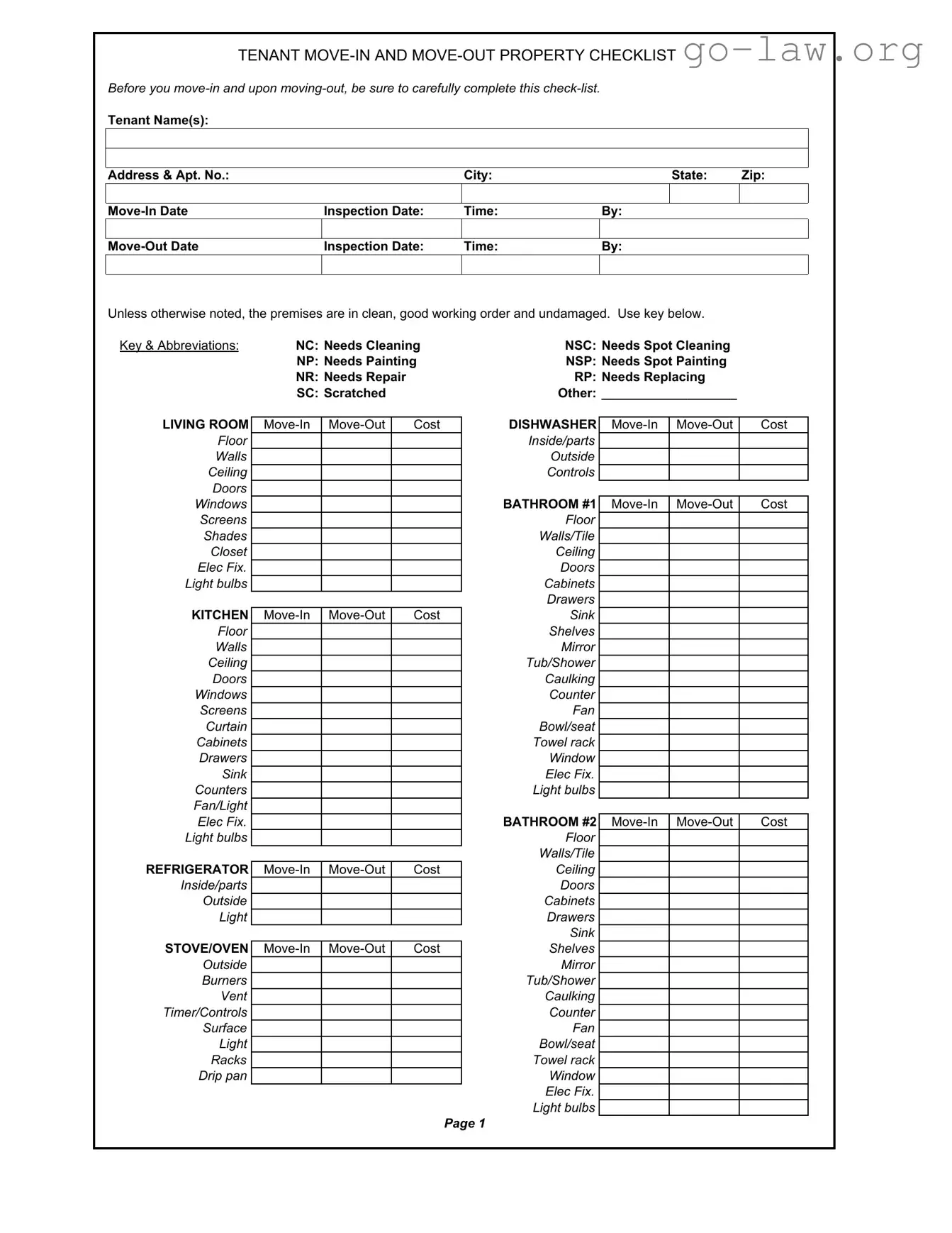 Download Tenant Move-Out Checklist Form in PDF