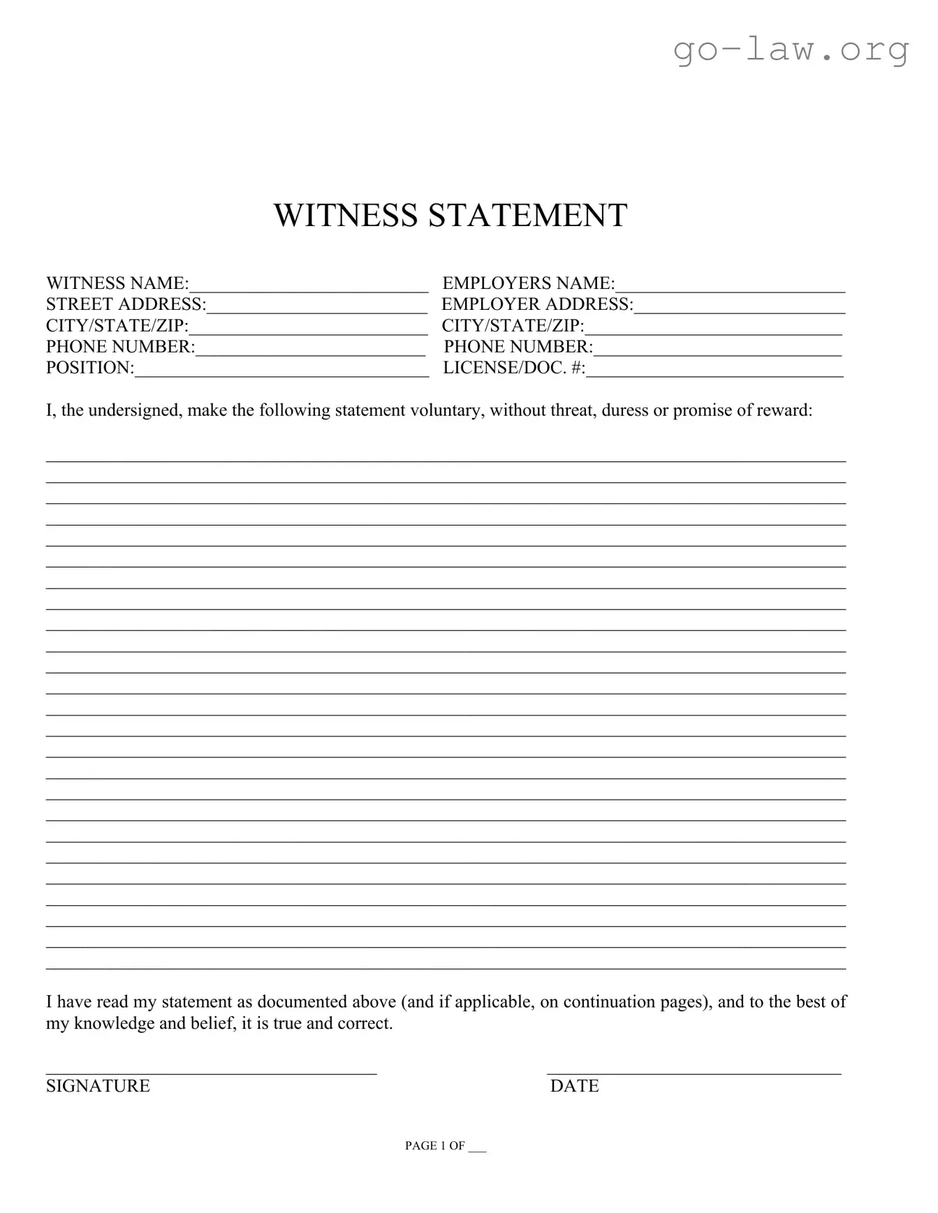 Download Witness Statement Form in PDF