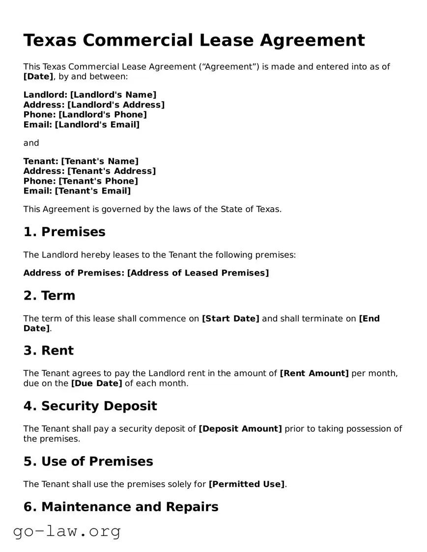 Fillable Texas Commercial Lease Agreement Form