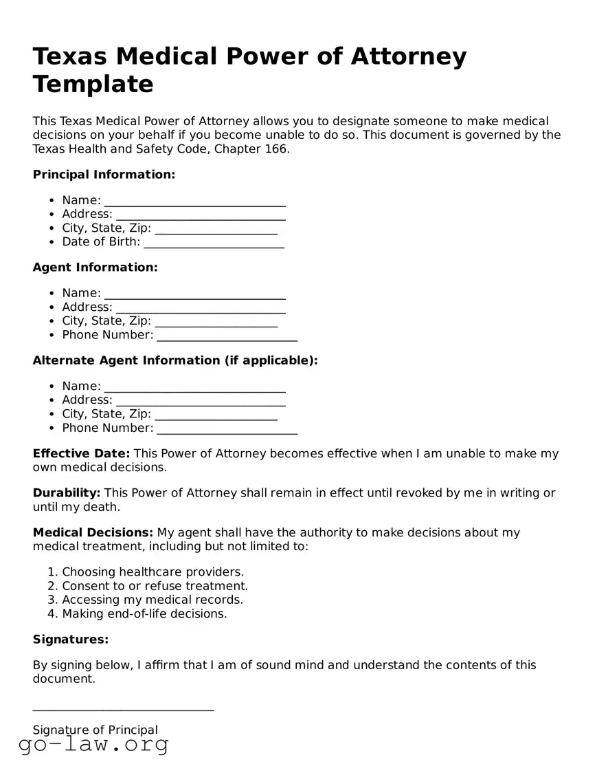 Fillable Texas Medical Power of Attorney Form
