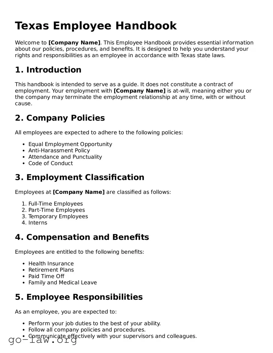 Fillable Texas Employee Handbook Form