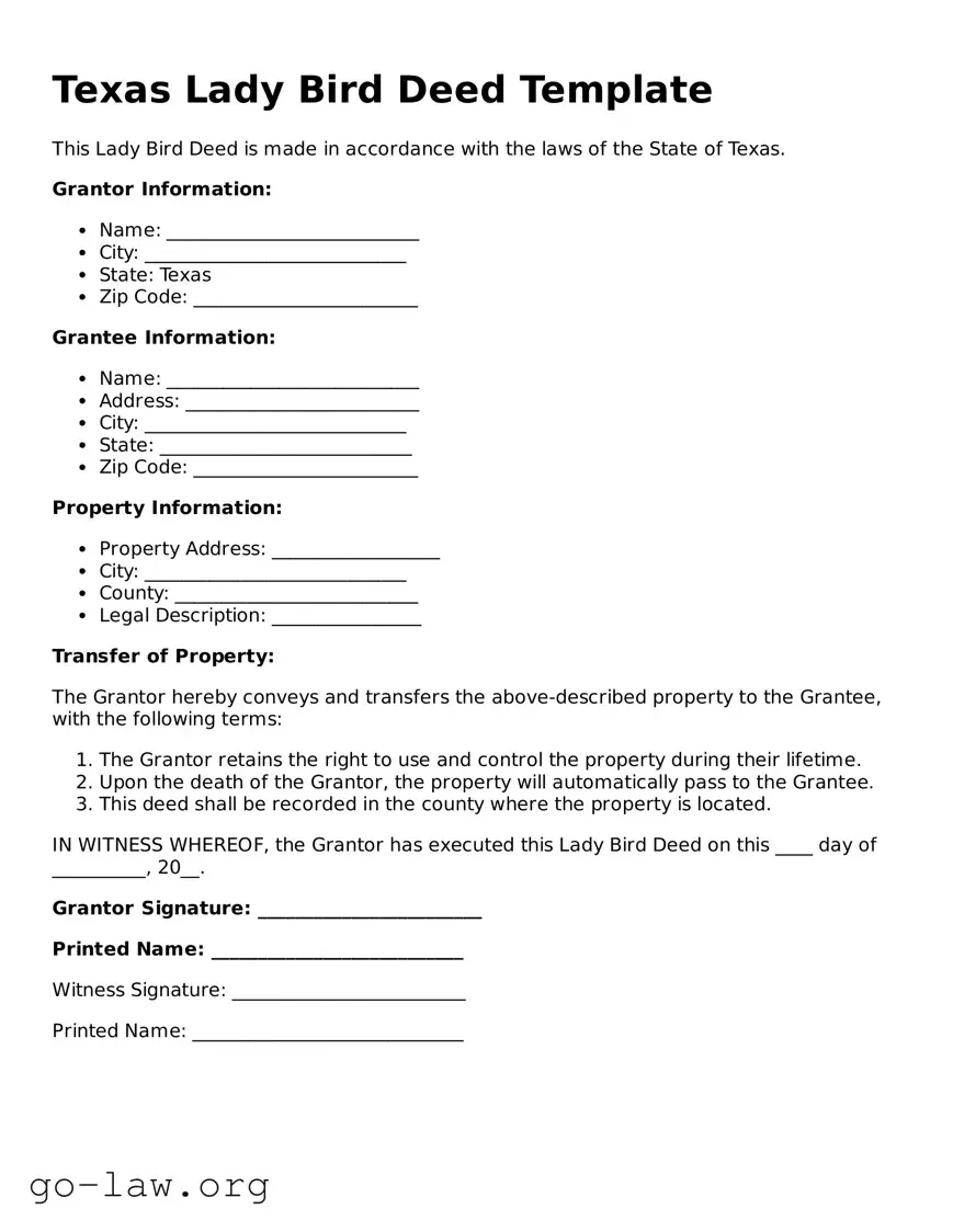 Fillable Texas Lady Bird Deed Form
