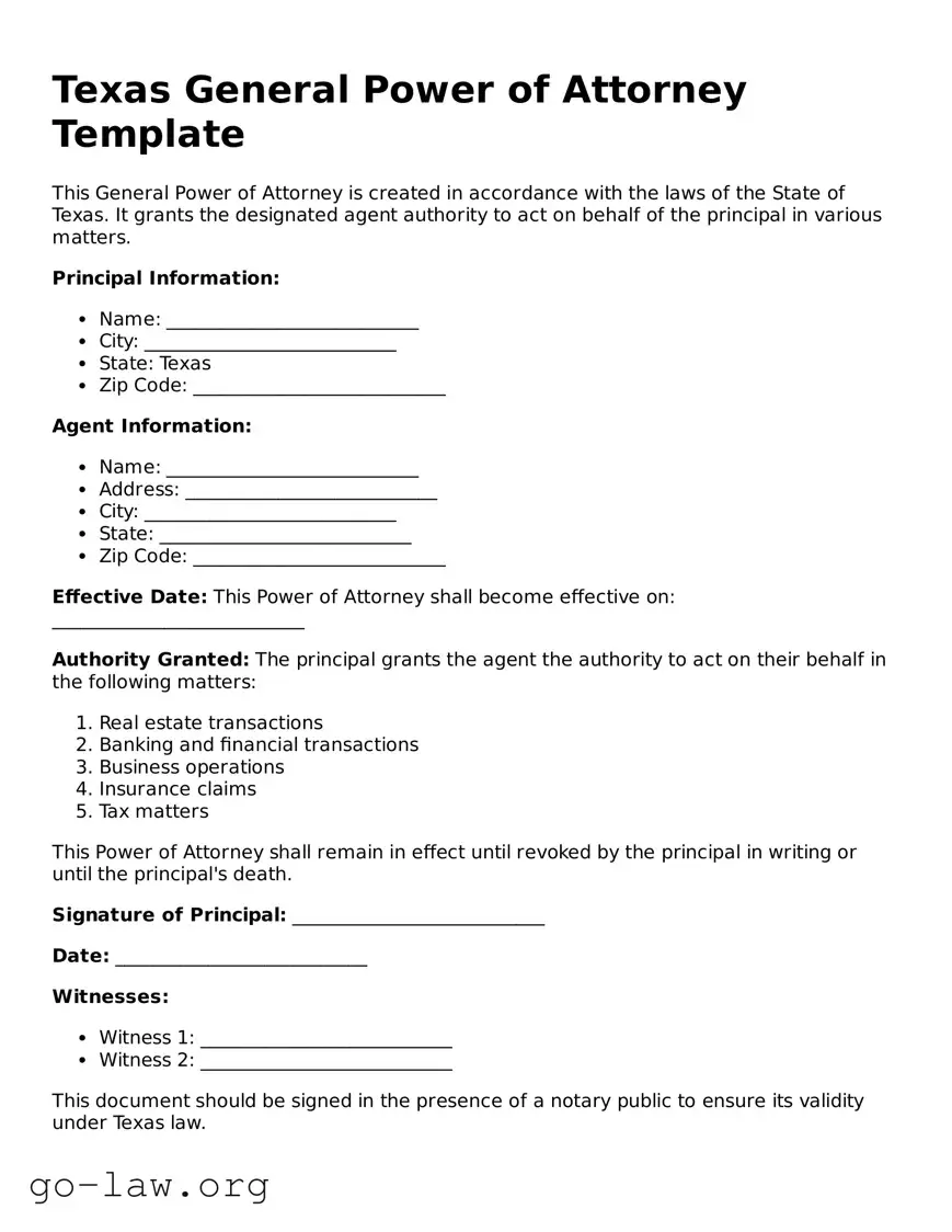 Fillable Texas General Power of Attorney Form