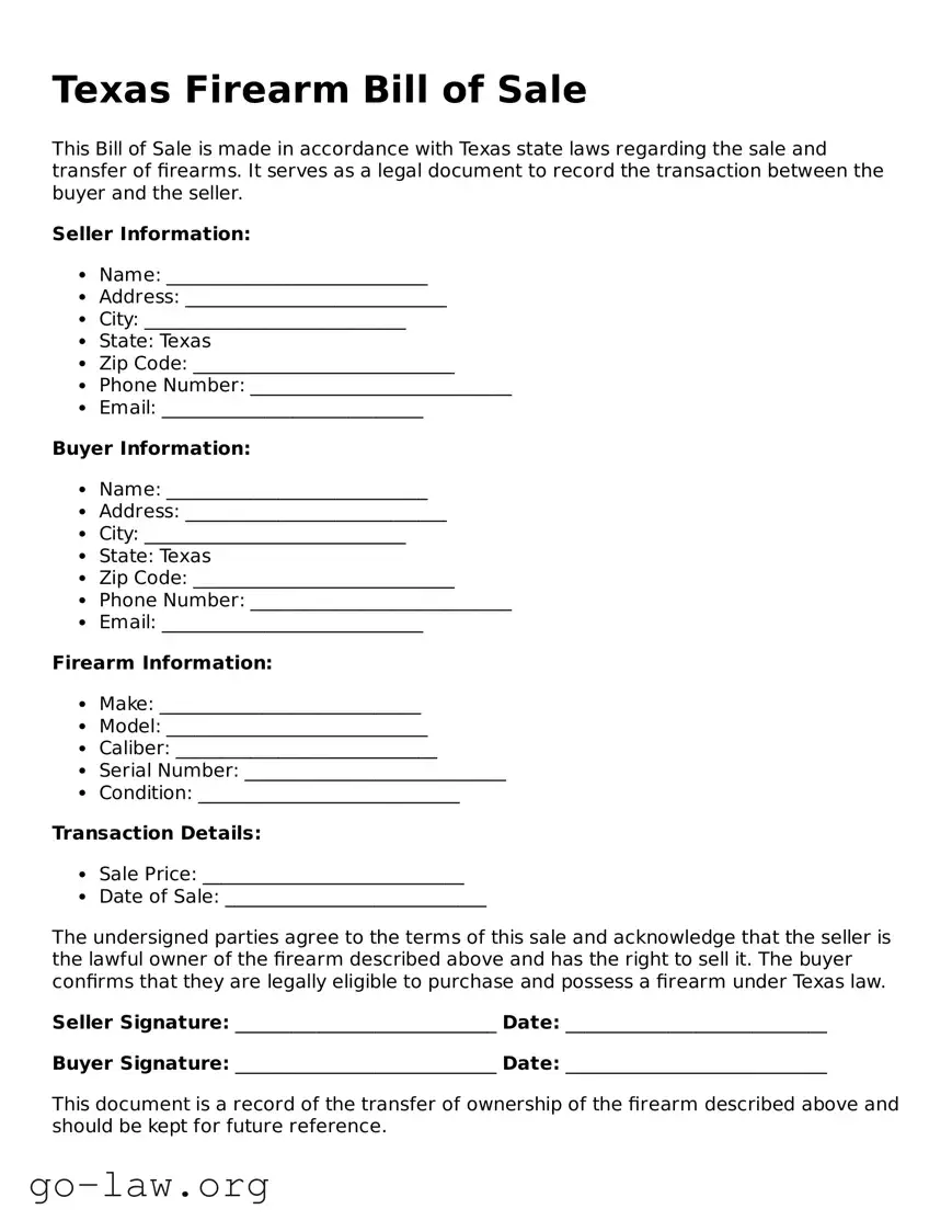 Fillable Texas Firearm Bill of Sale Form