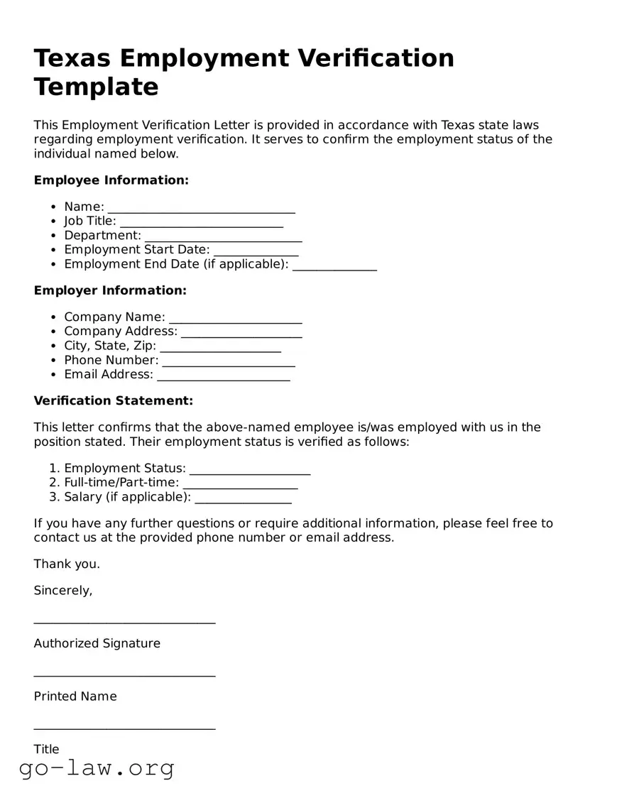 Fillable Texas Employment Verification Form