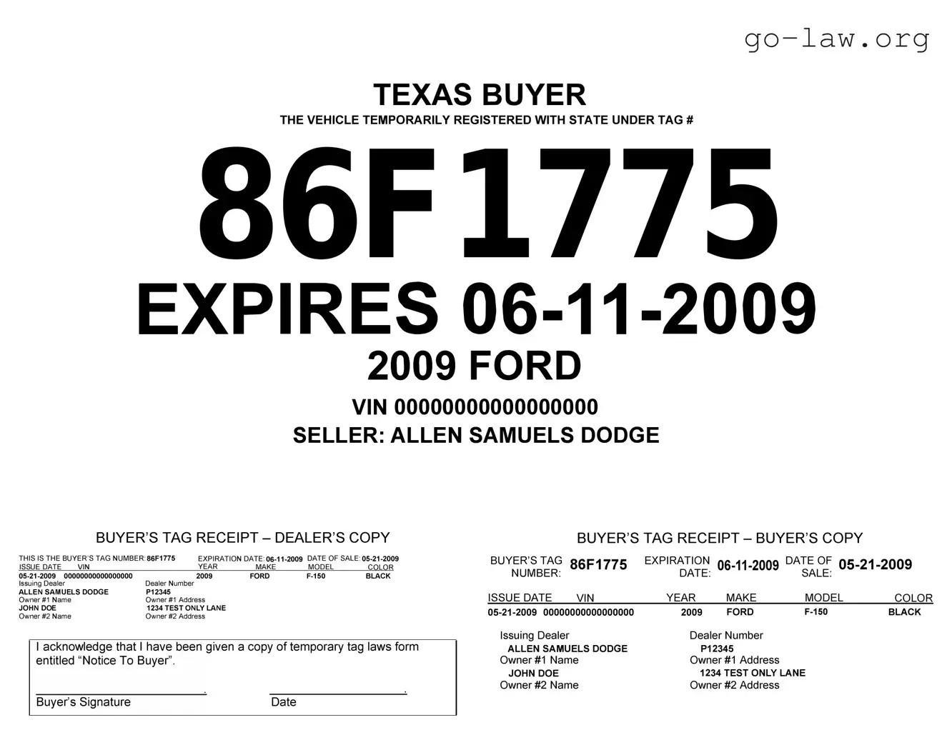 Download Texas Temporary Tag Form in PDF