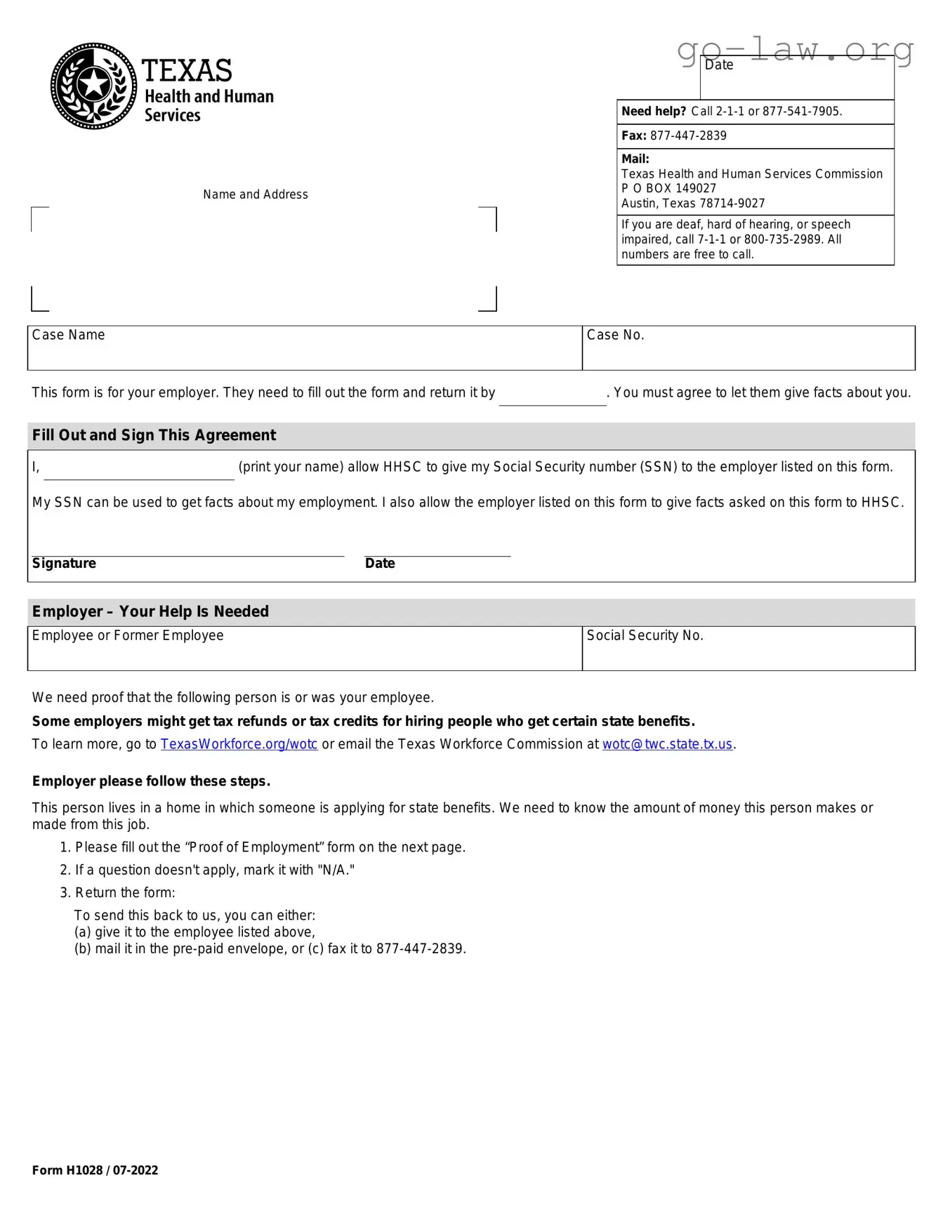 Download Texas Employment Verification Form in PDF