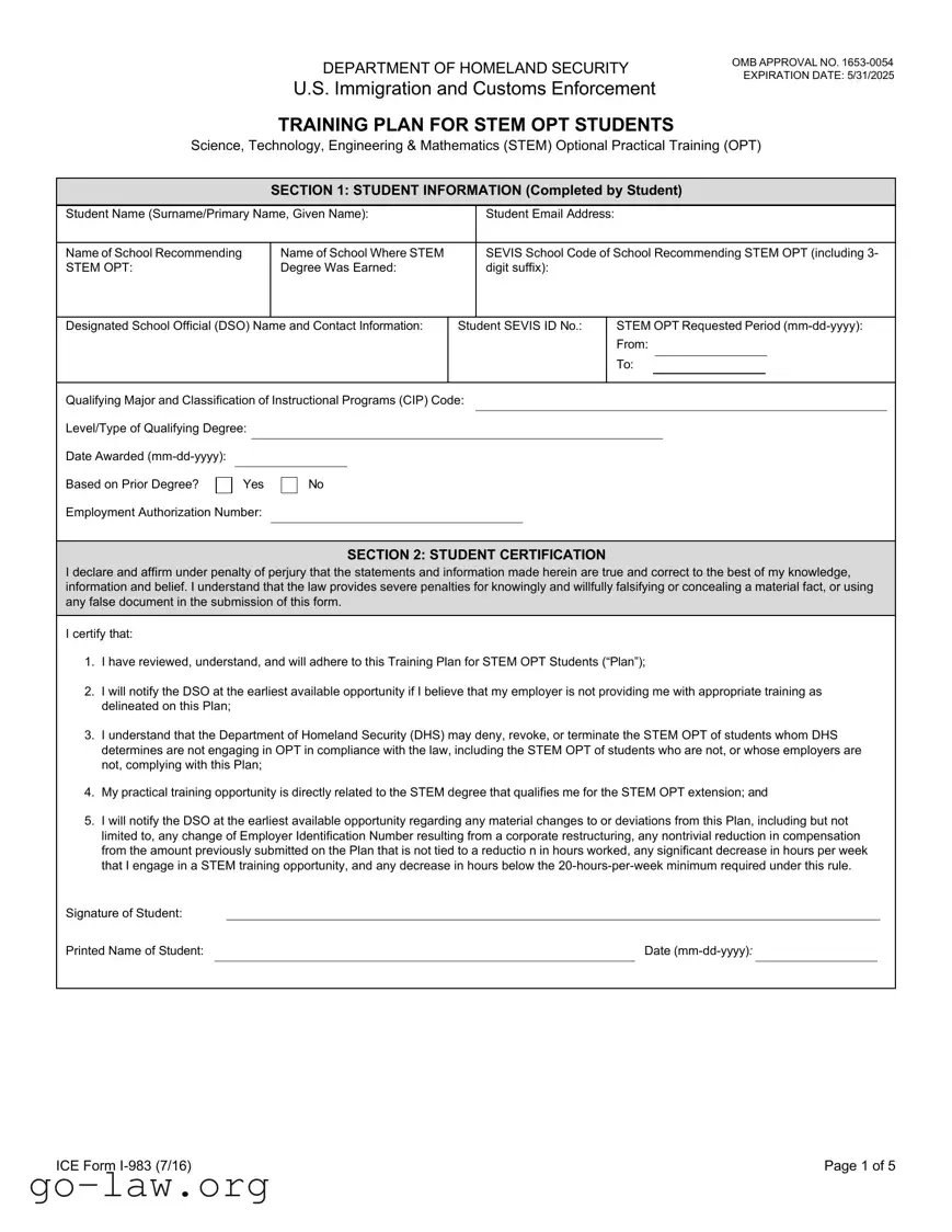 Download ICE I-983 Form in PDF