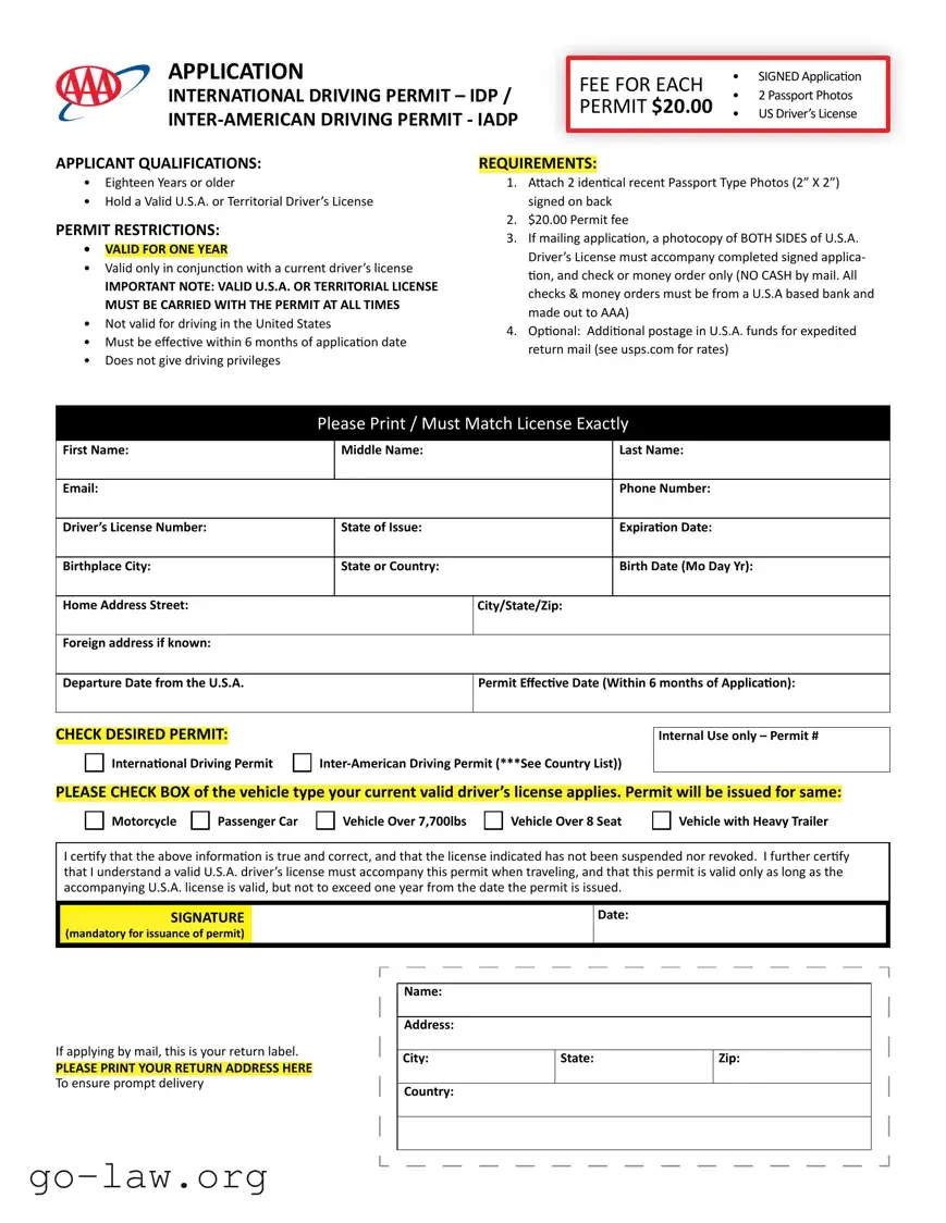 Download Aaa International Driving Permit Application Form in PDF