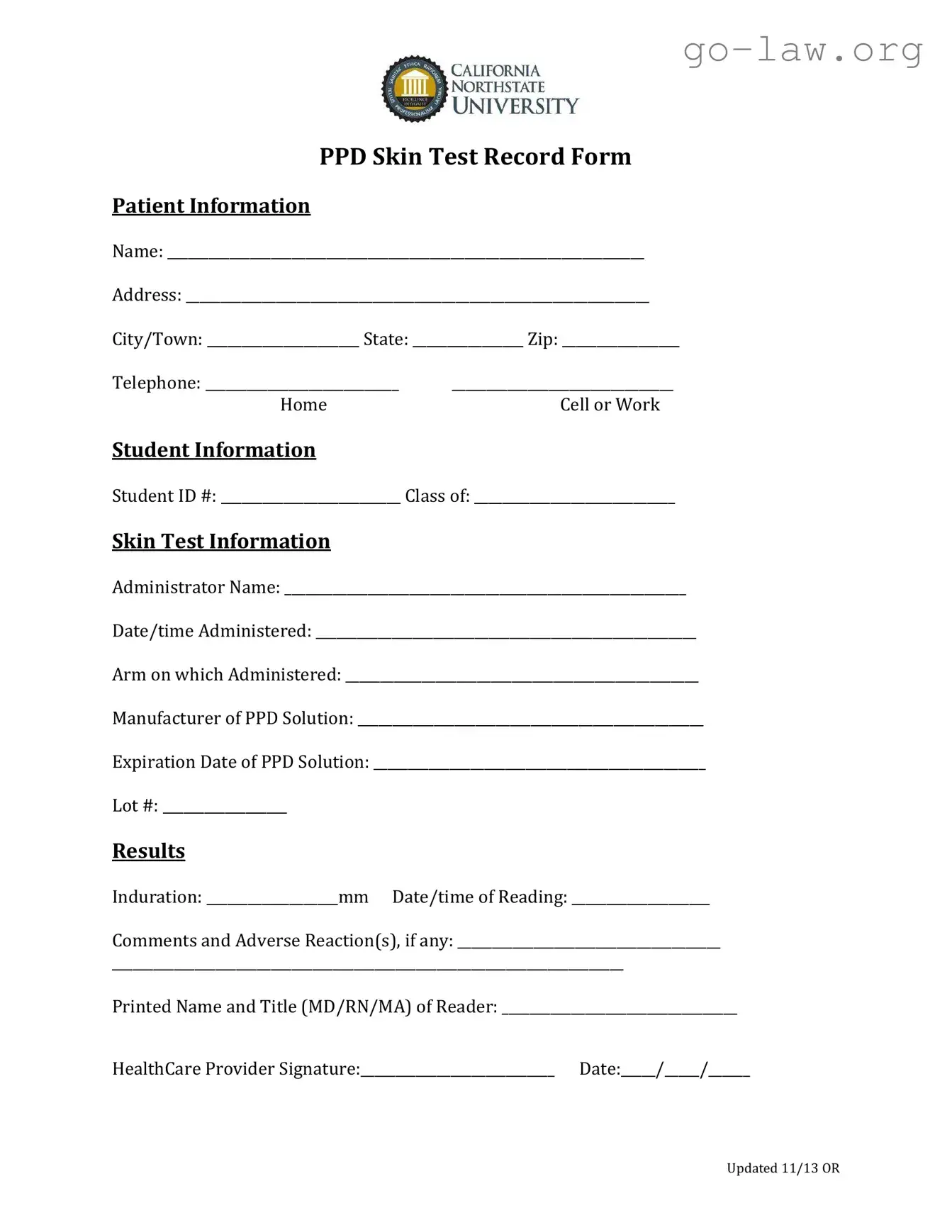 Download Ppd Skin Test Form in PDF