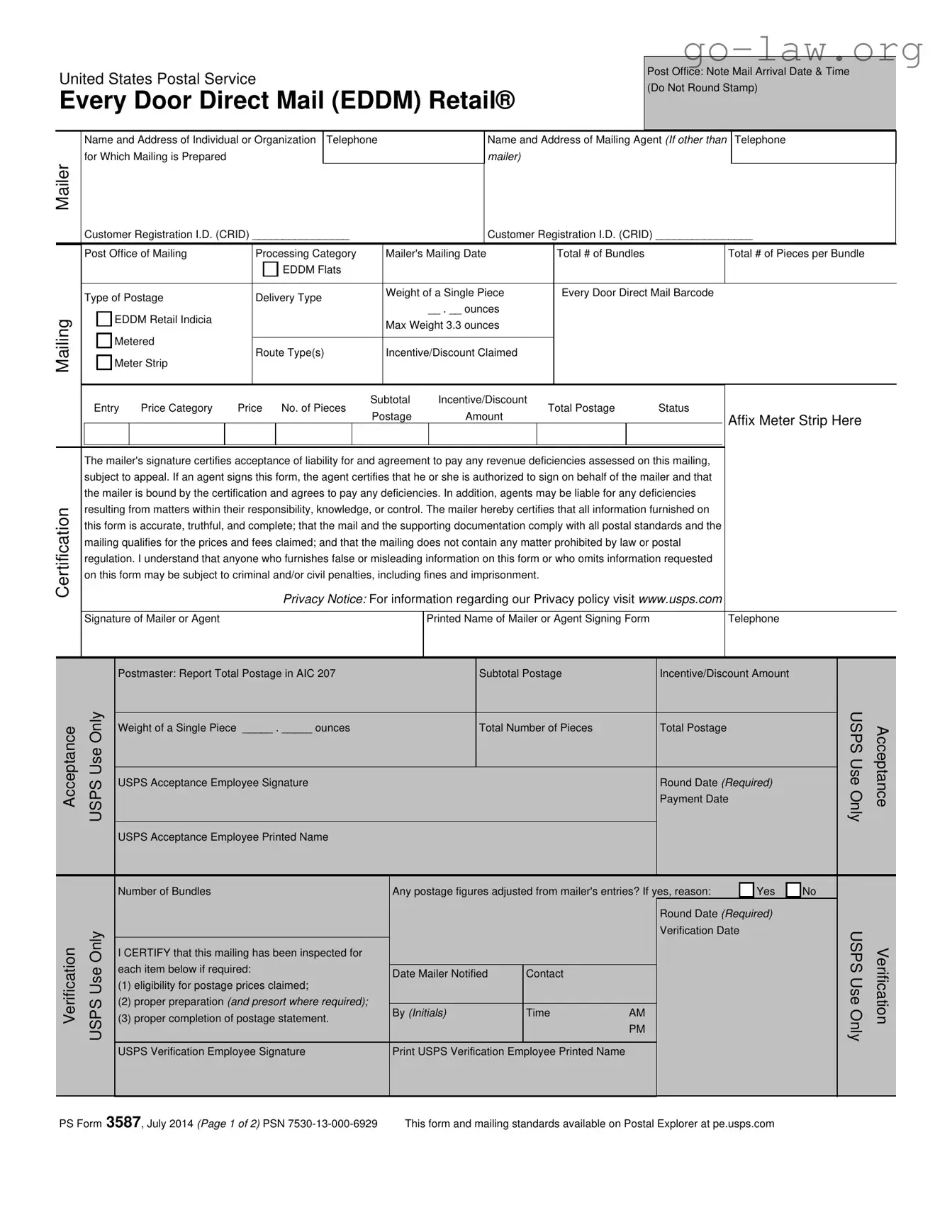 Download Usps 3587 Form in PDF