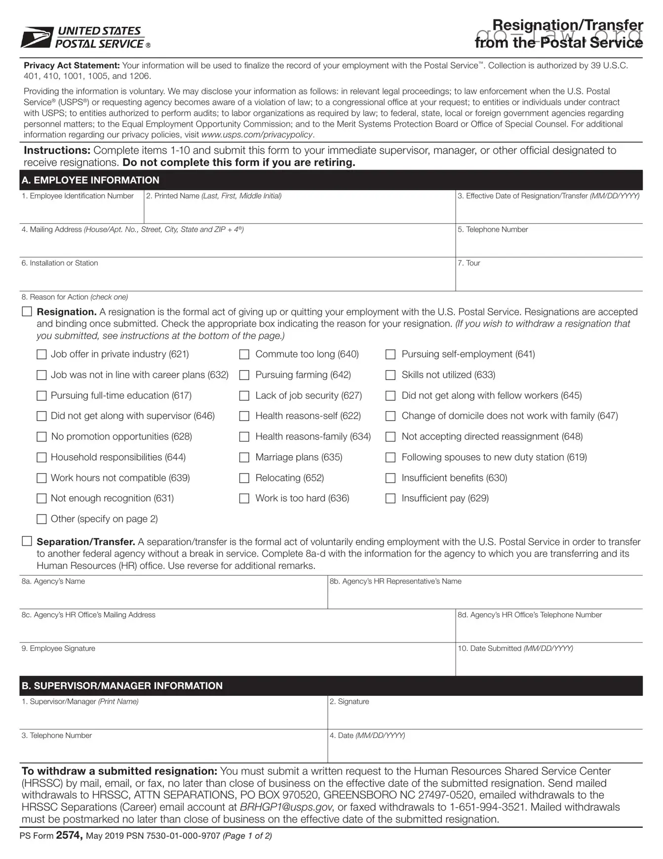 Download Usps Resignation Form in PDF