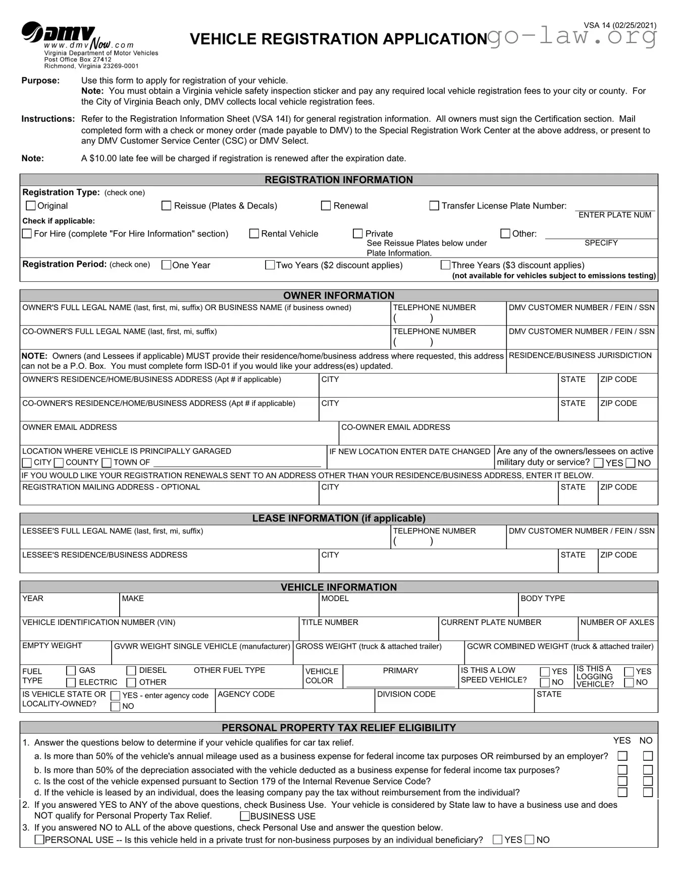 Download Virginia Dmv Registration Form in PDF