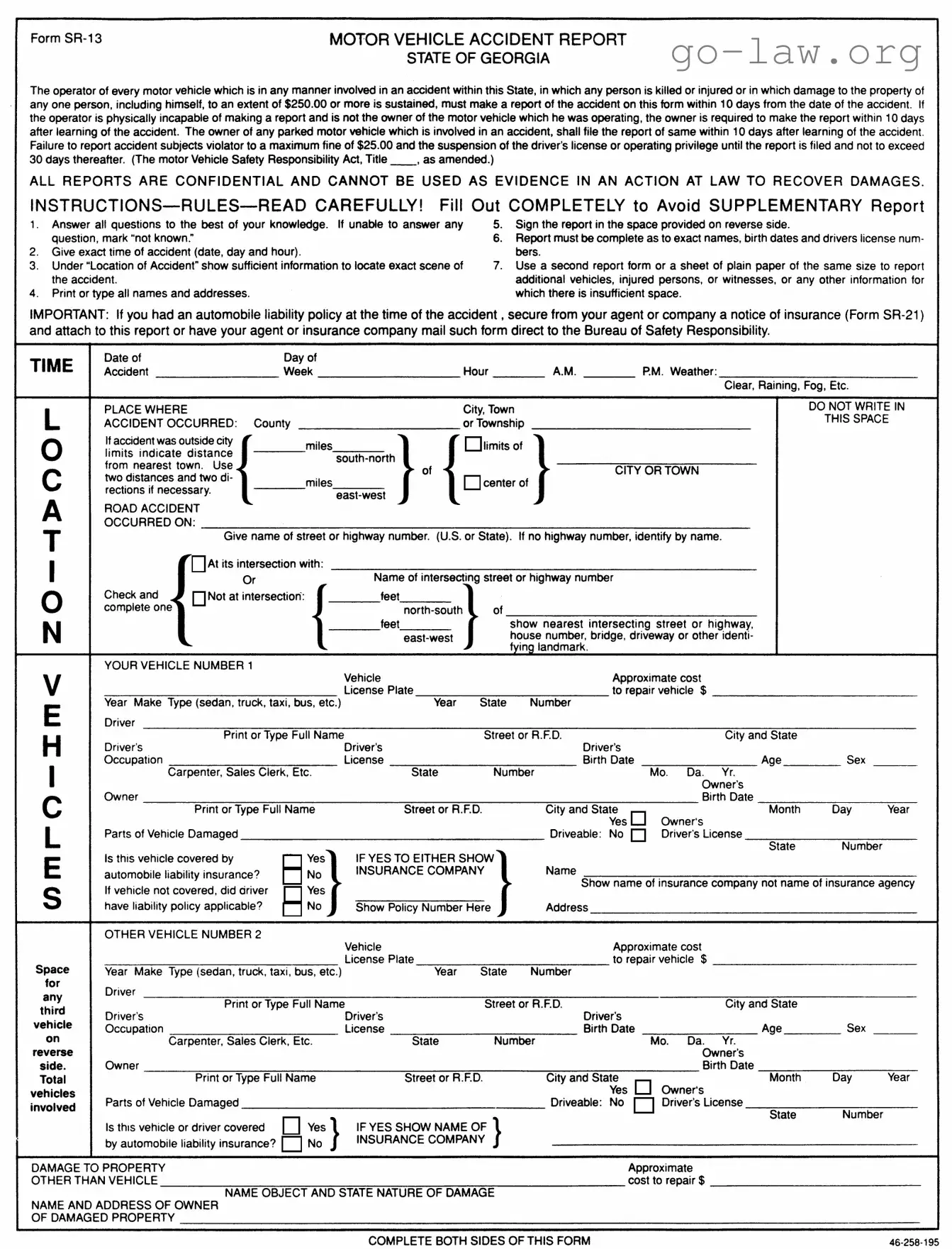 Download Personal Accident Report Sr 13 Ga Form in PDF