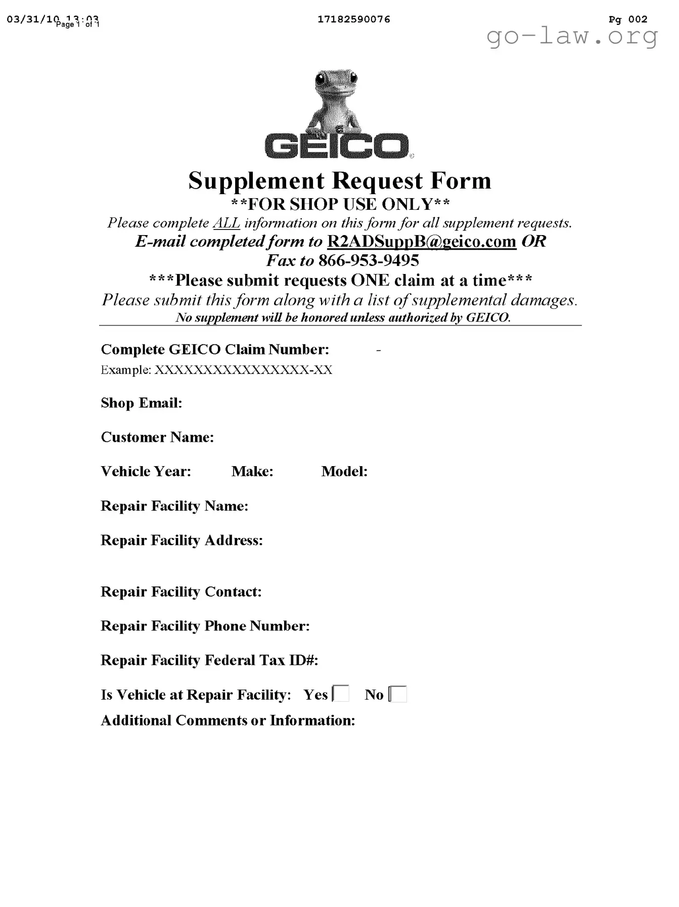 Download Geico Supplement Request Form in PDF