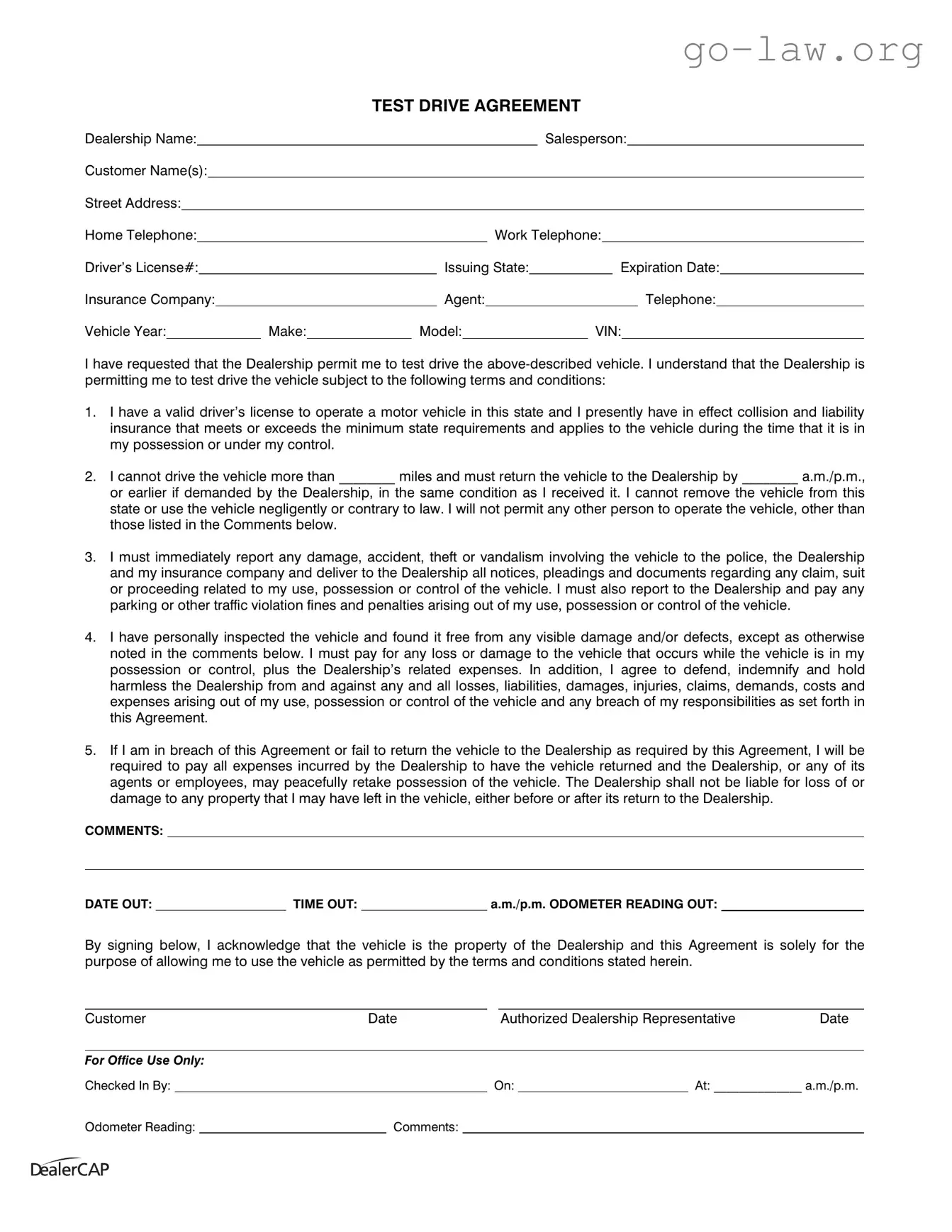 Download Test Drive Form in PDF