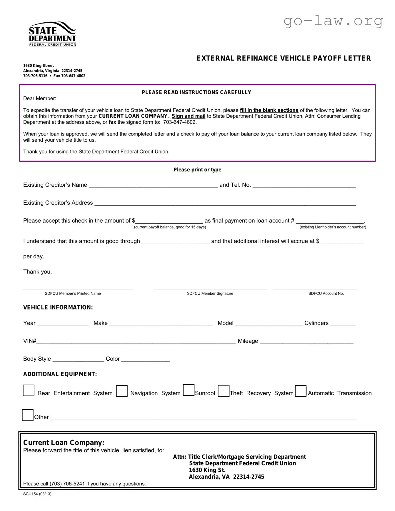 Download Vehicle Payoff Sample Letter Form in PDF