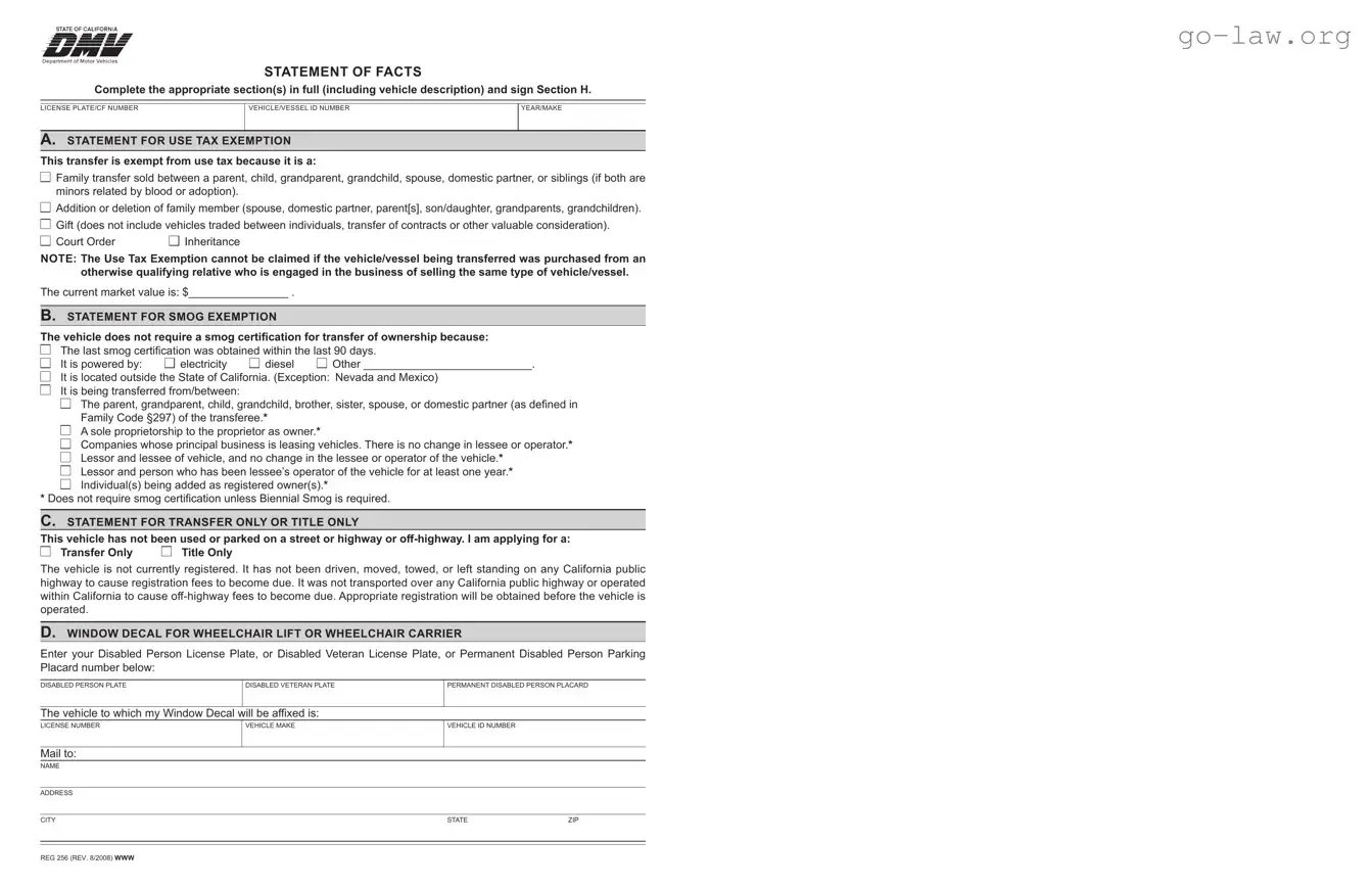 Download Dmv Reg 256 Form in PDF