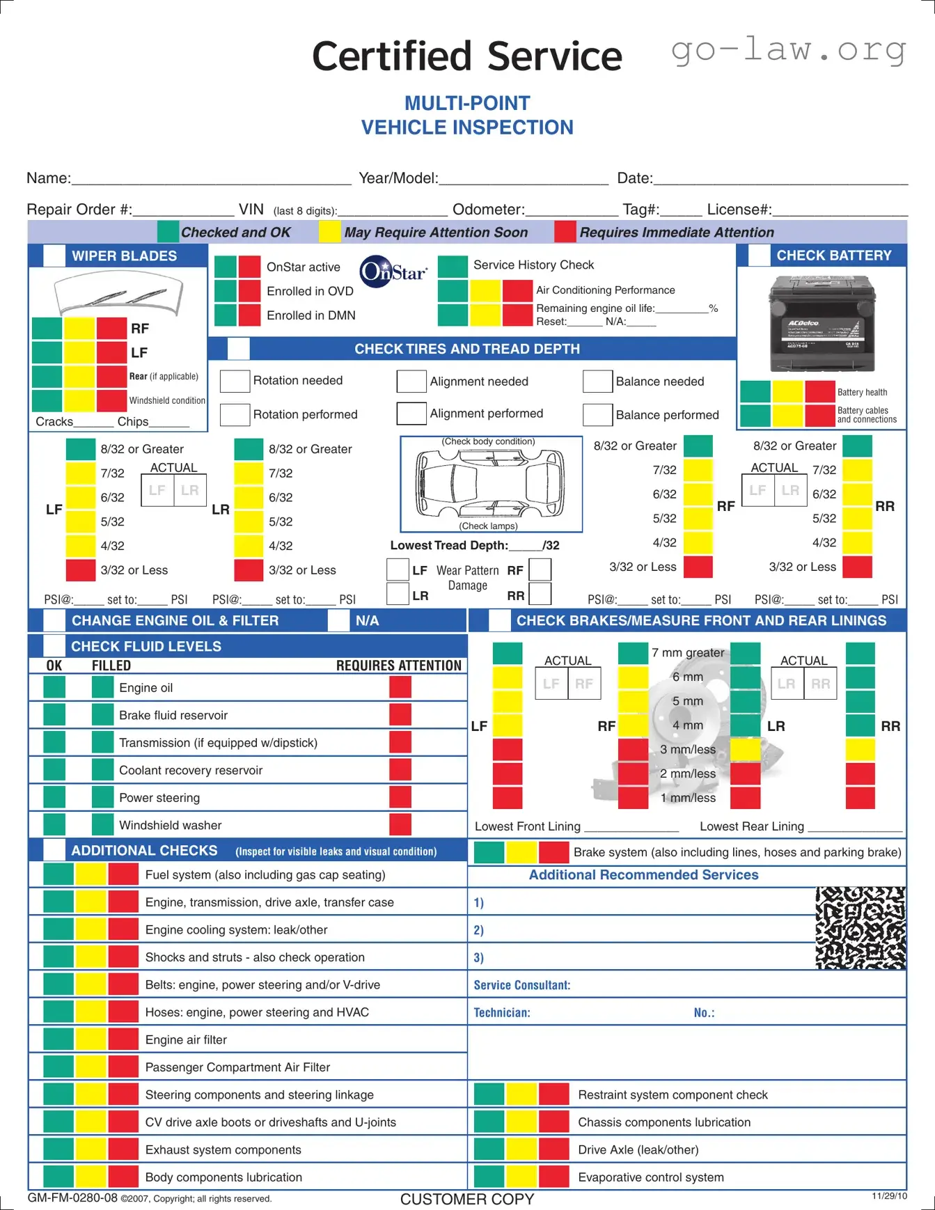 Download Automobile Service Checklist Form in PDF