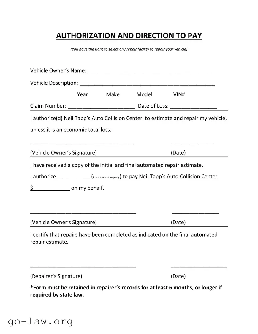 Download Authoization Direction Pay Form in PDF