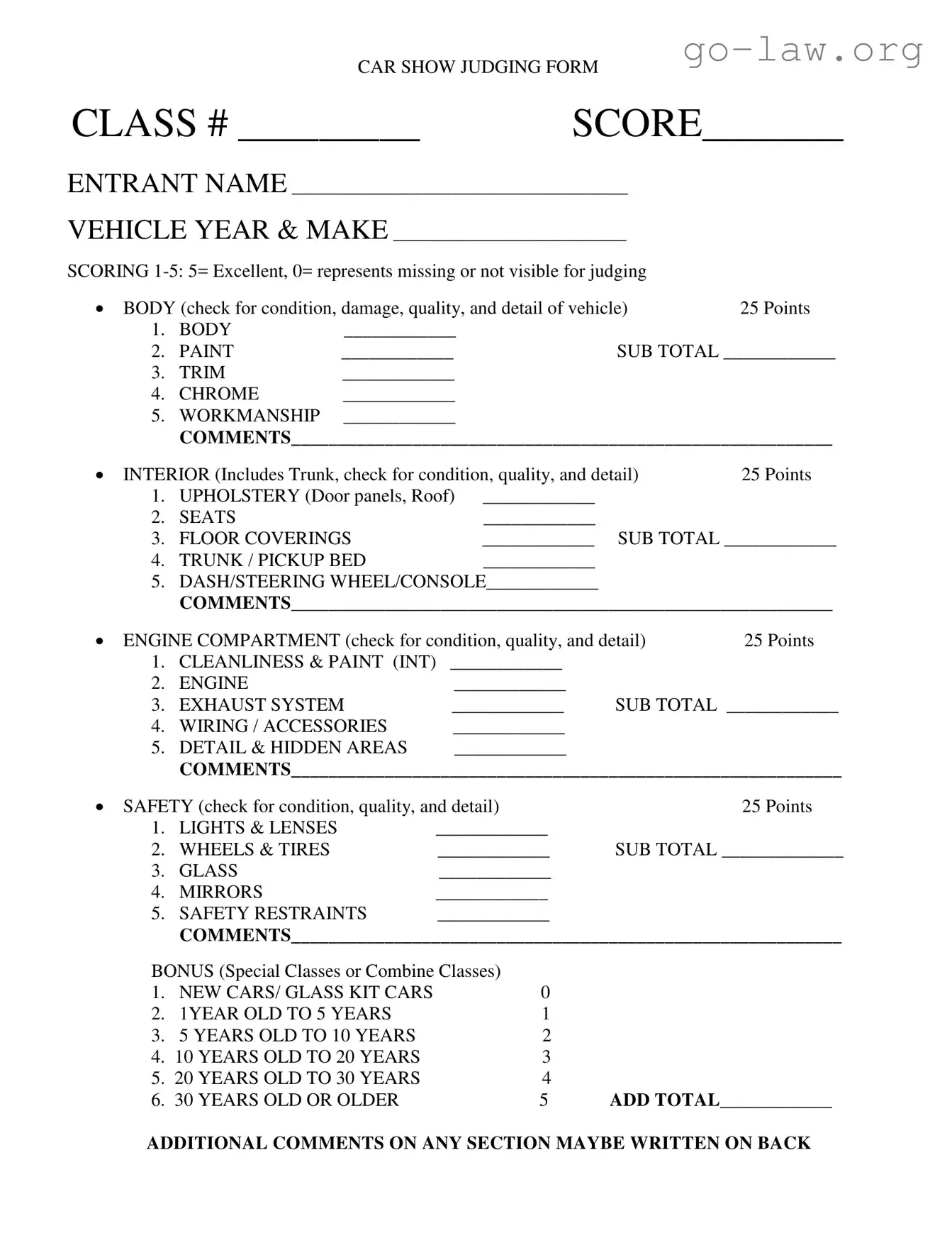Download Car Show Judging Form in PDF