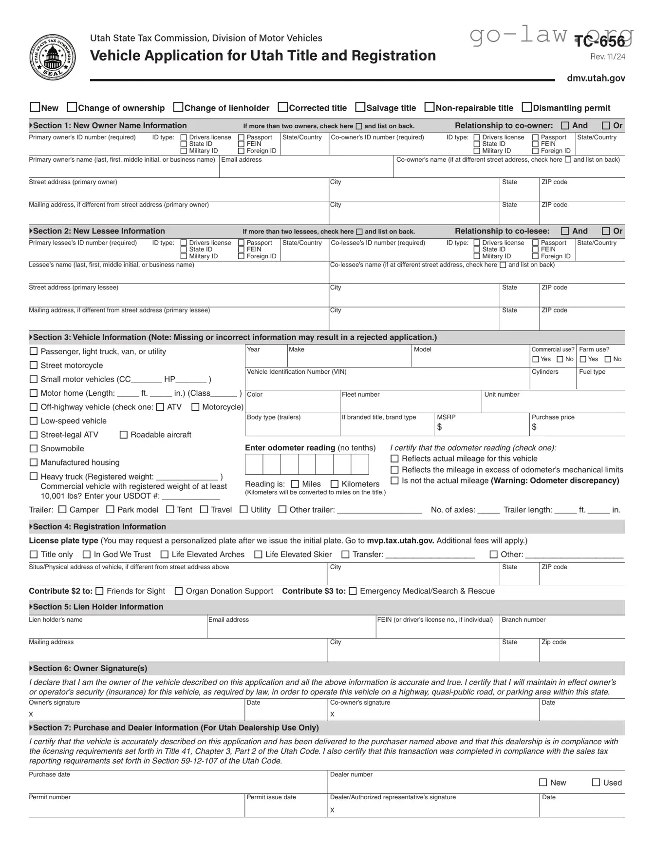 Download Utah Dmv Tc 656 Form in PDF